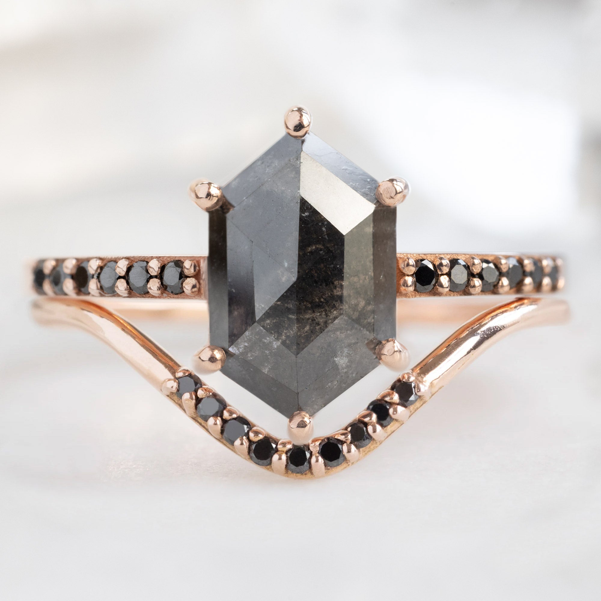 Alexis Russell Wedding Bands Black Diamond Pavé Peak Stacking Band | Yellow, Rose or White Gold