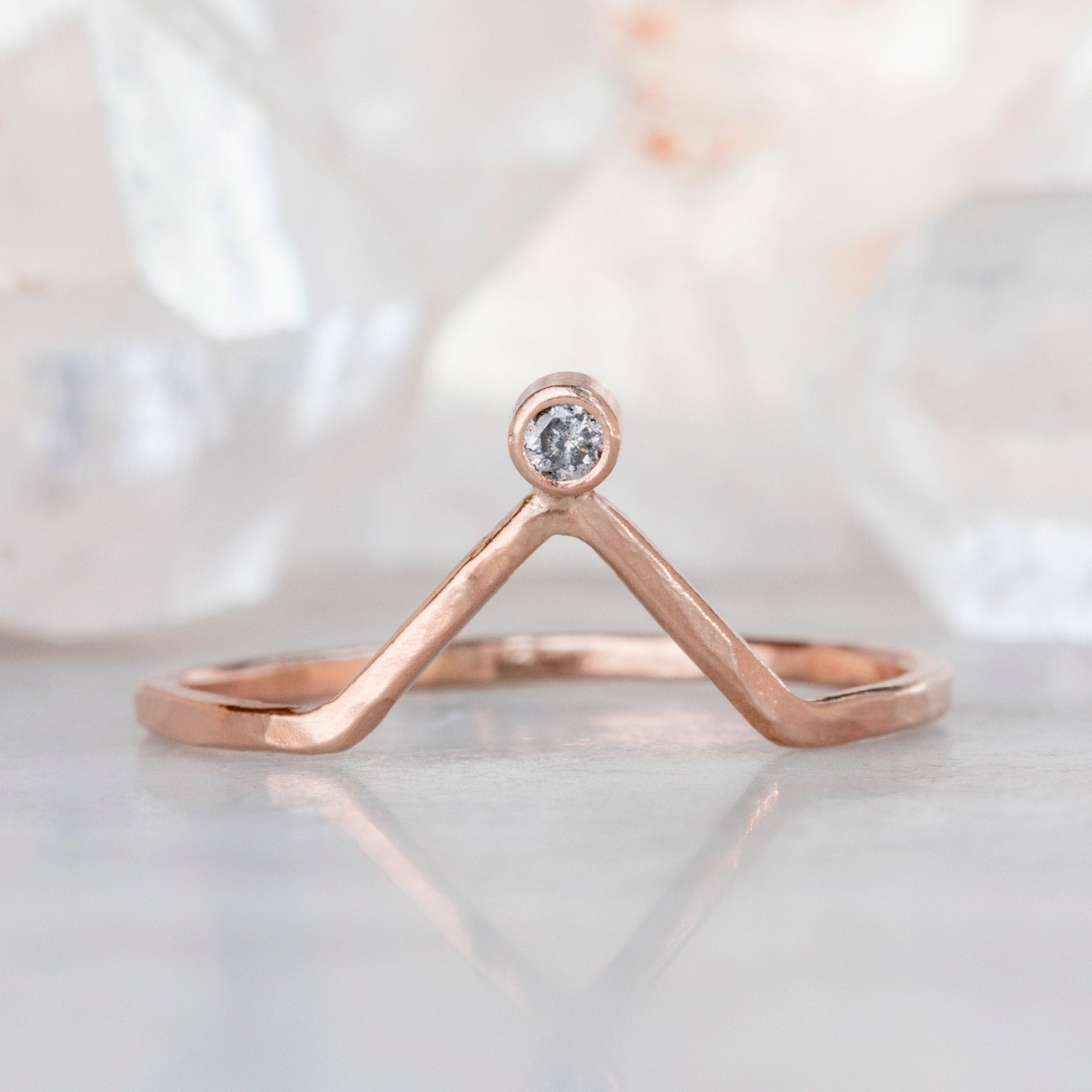 Alexis Russell Wedding Bands Salt and Pepper Diamond Horizon Crown Stacking Band | Rose Gold