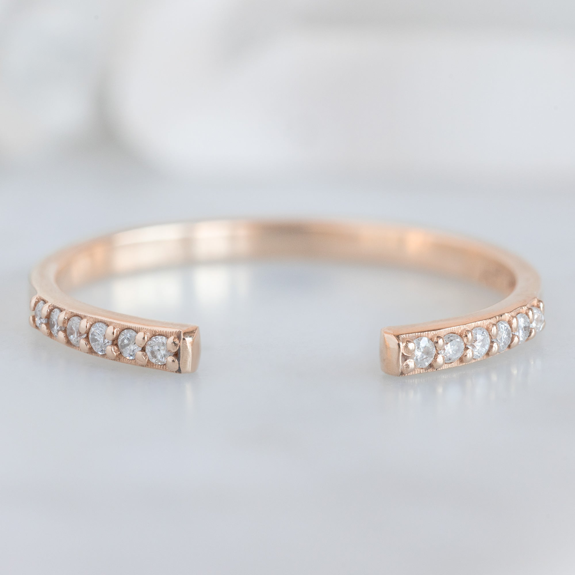 Alexis Russell Wedding Bands Open Cuff White Diamond Pavé Stacking Band | Rose Gold