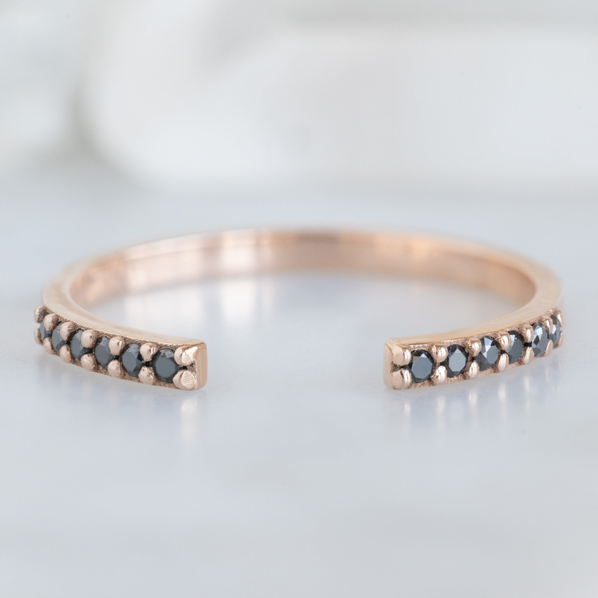 Alexis Russell Wedding Bands Open Cuff Black Diamond Pavé Stacking Band | Yellow, Rose, or White Gold