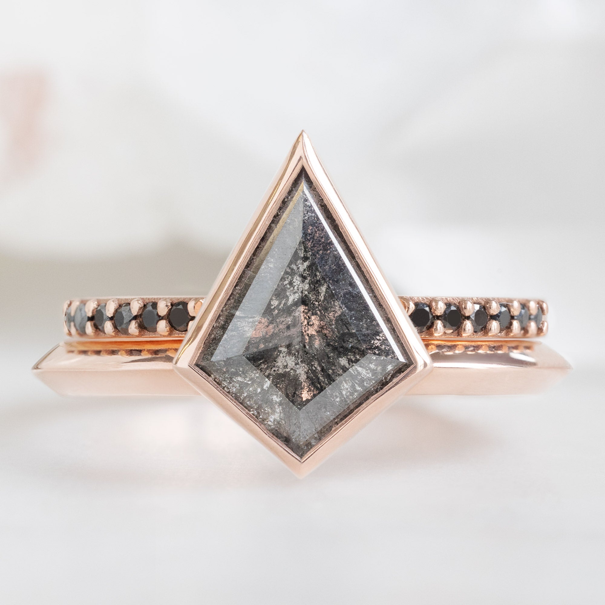 Alexis Russell Wedding Bands Open Cuff Black Diamond Pavé Stacking Band | Yellow, Rose, or White Gold