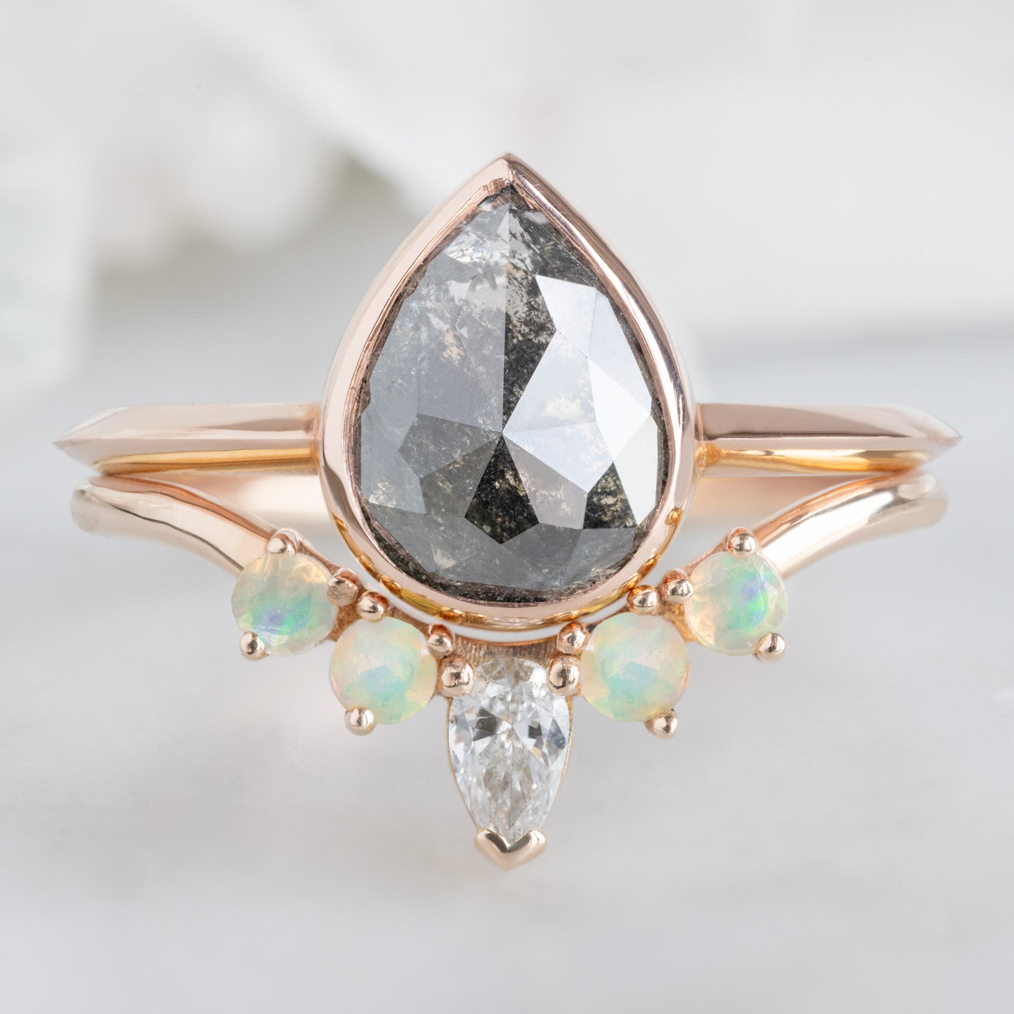 Alexis Russell Wedding Bands White Diamond + Opal 4-Stone Sunburst Stacking Band | Yellow, Rose or White Gold