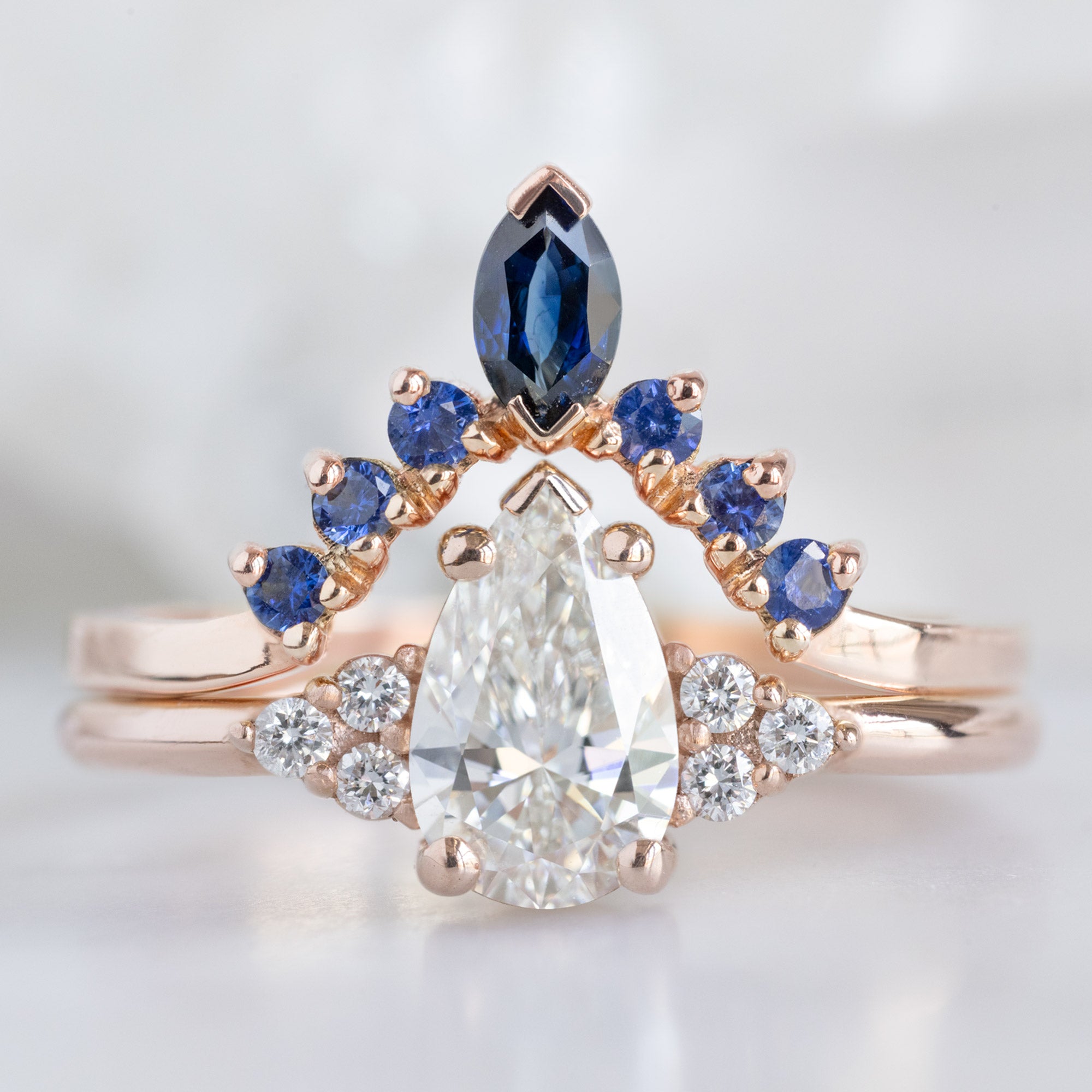 Alexis Russell Wedding Bands Sapphire Marquise Sunburst Stacking Band | Yellow, Rose or White Gold