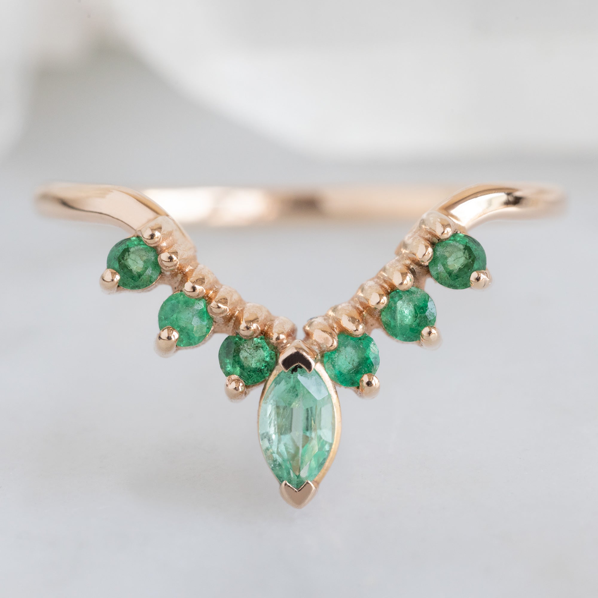 Alexis Russell Wedding Bands Emerald Marquise Sunburst Stacking Band | Yellow, Rose or White Gold