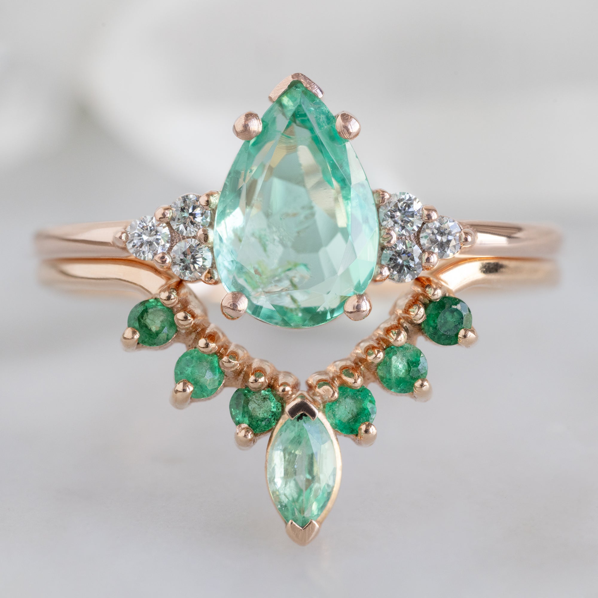 Alexis Russell Wedding Bands Emerald Marquise Sunburst Stacking Band | Yellow, Rose or White Gold
