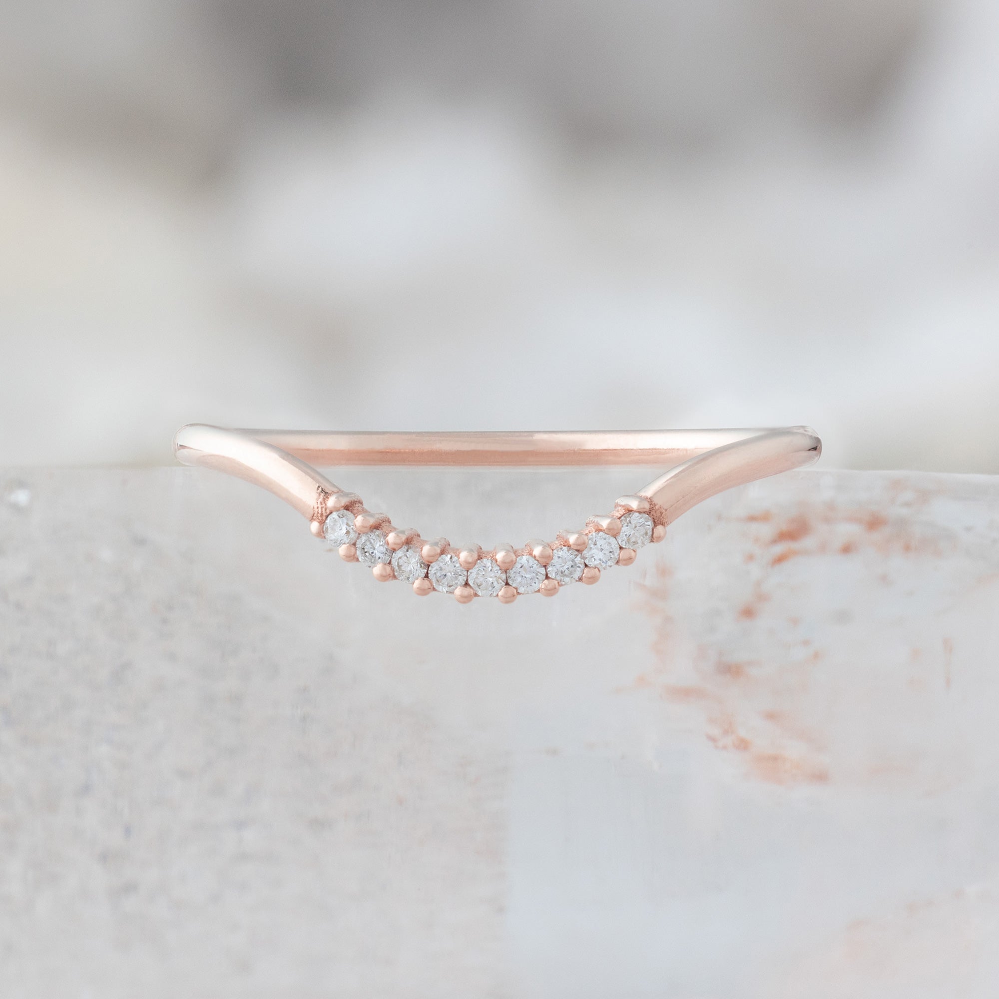 Alexis Russell Wedding Bands White Diamond Pavé Arc Stacking Band | Rose Gold