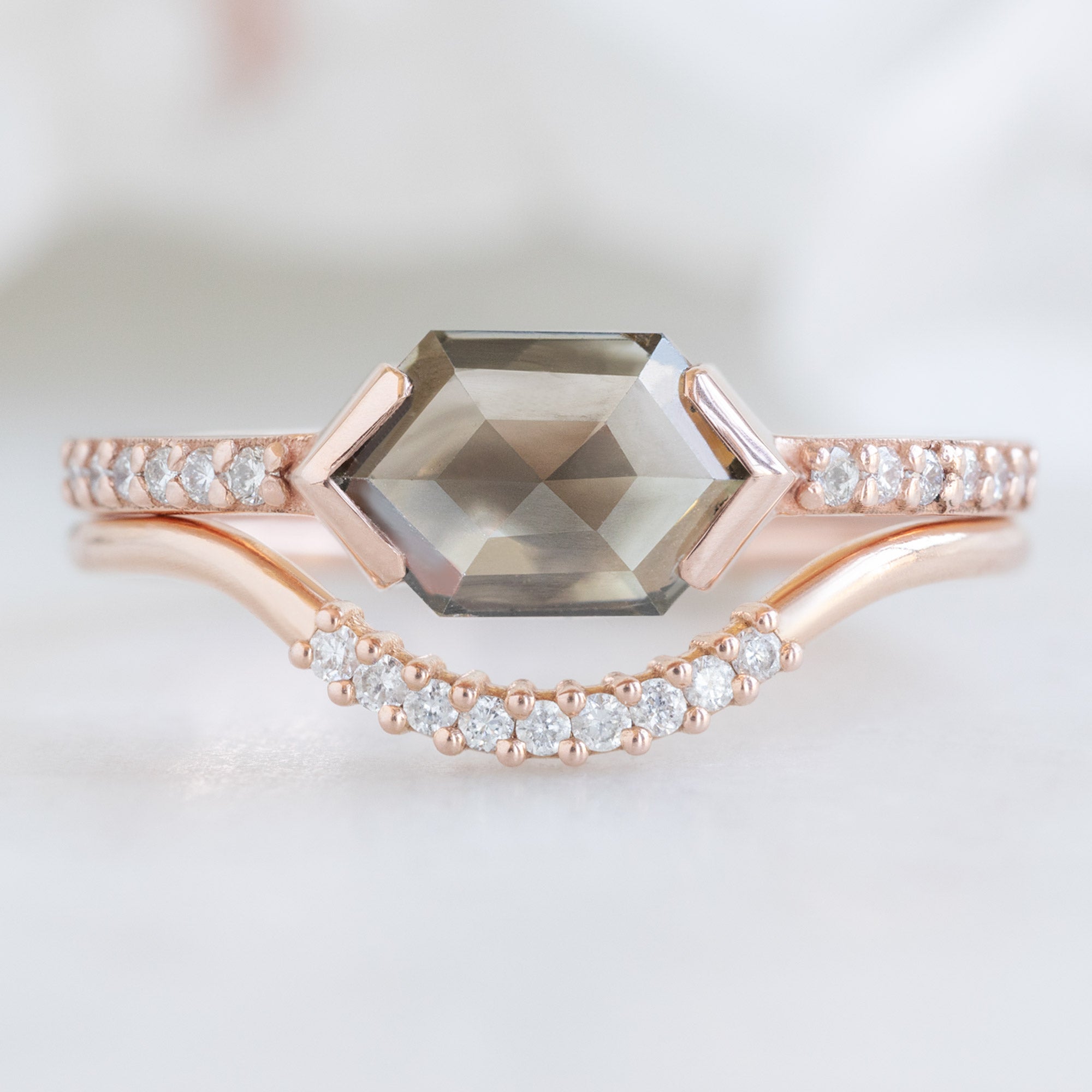Alexis Russell Wedding Bands Salt and Pepper Diamond Pavé Arc Stacking Band | Rose Gold