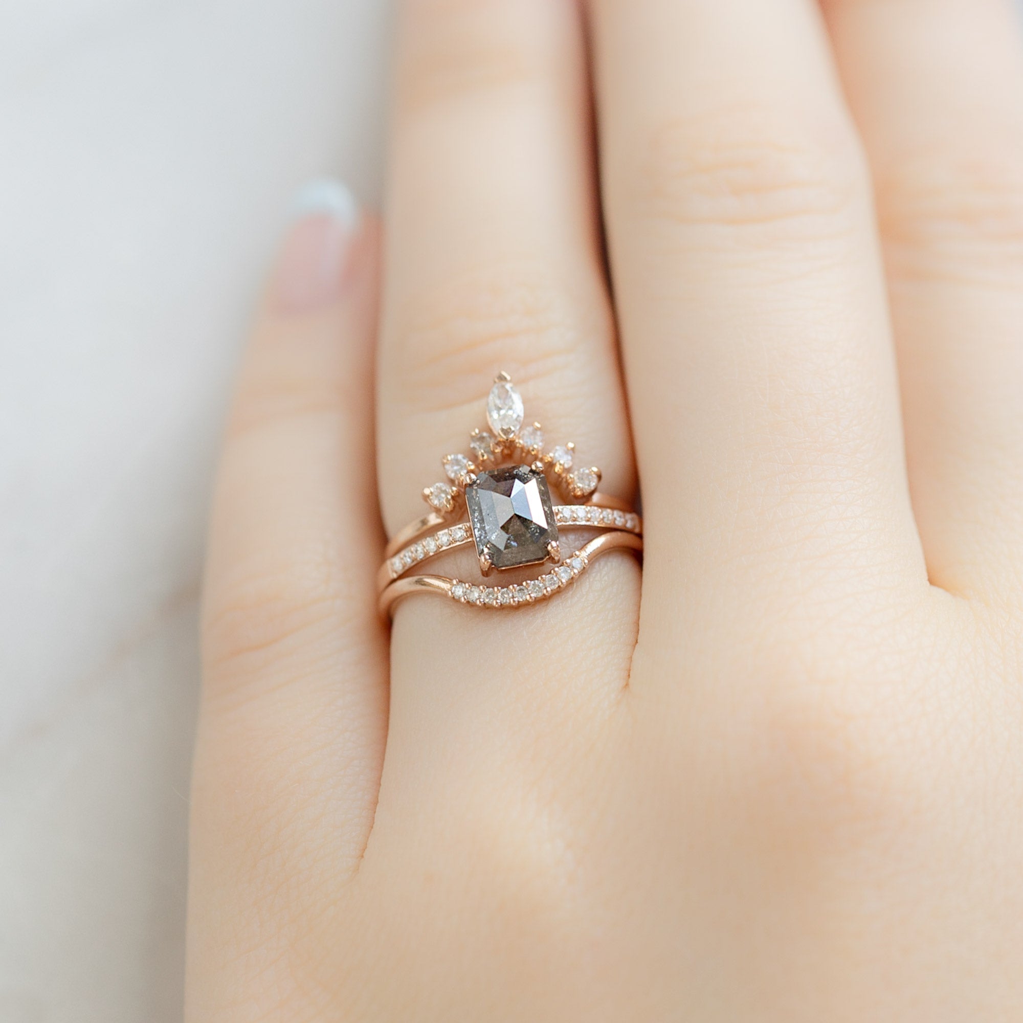 Alexis Russell Wedding Bands Salt and Pepper Diamond Pavé Arc Stacking Band | Rose Gold
