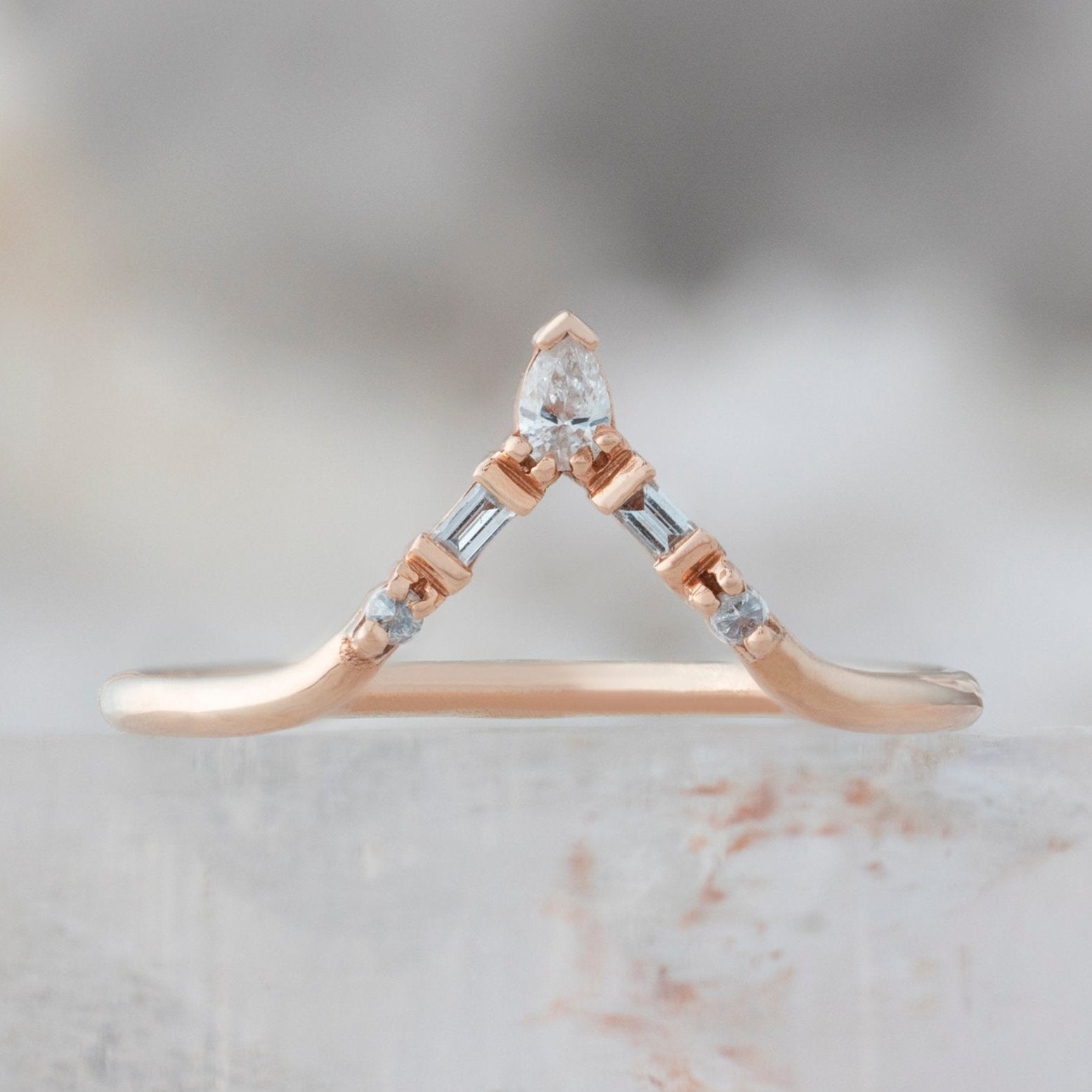 Alexis Russell Wedding Bands White Diamond Tiara Stacking Band | Rose Gold