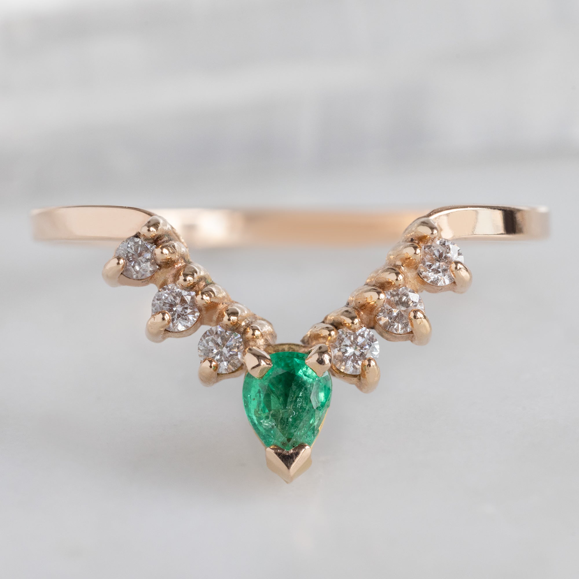 Alexis Russell  Wedding Bands Emerald + White Diamond Sunburst Stacking Band | Yellow, Rose or White Gold