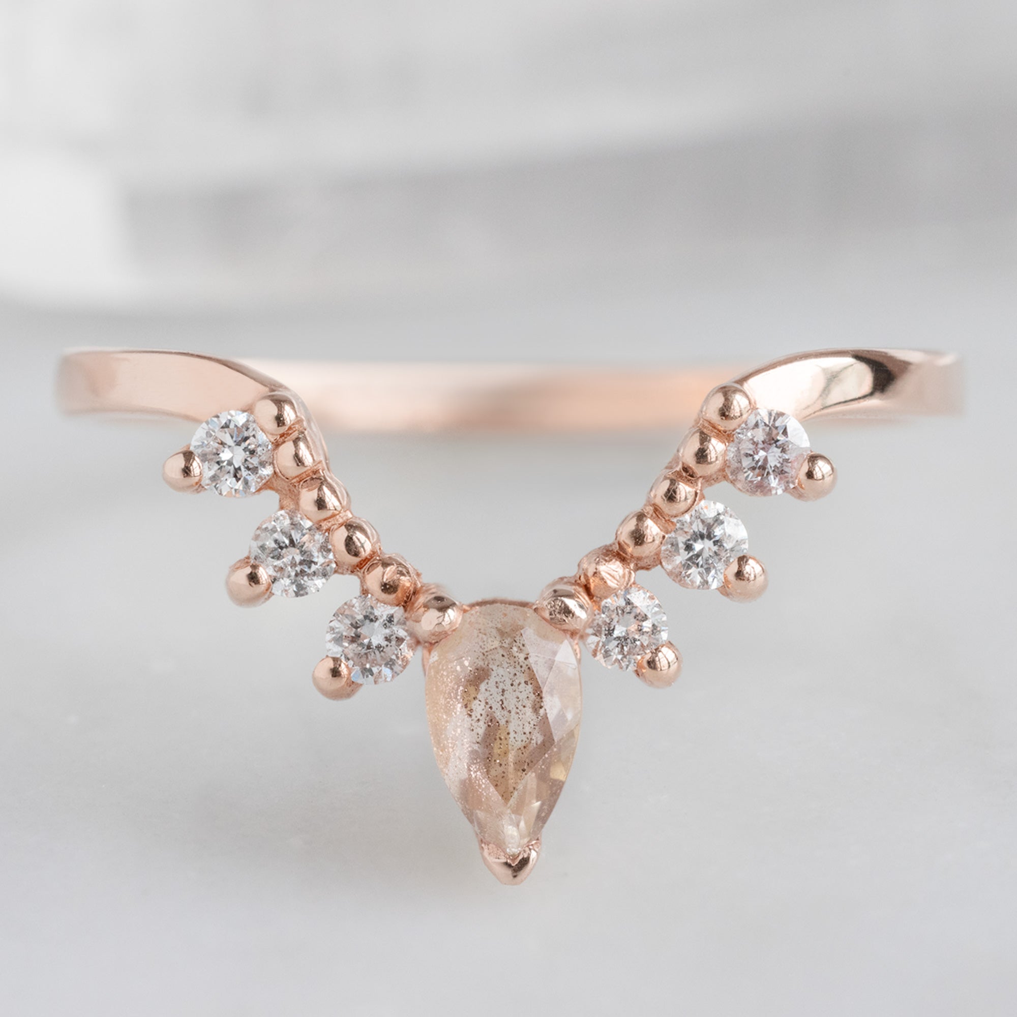 Alexis Russell  Wedding Bands Sunstone + White Diamond Sunburst Stacking Band | Yellow, Rose or White Gold