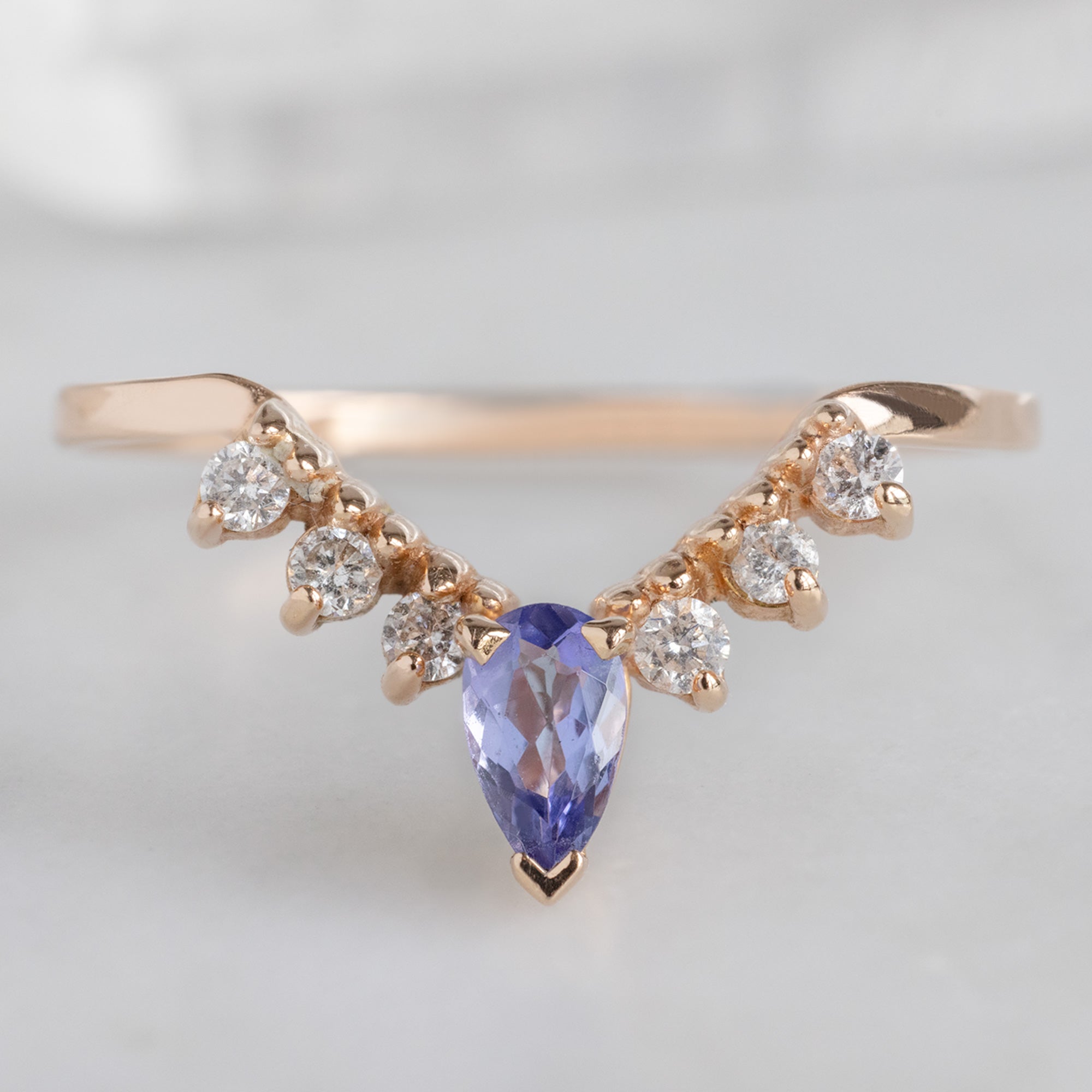 Alexis Russell  Wedding Bands Tanzanite + White Diamond Sunburst Stacking Band | Yellow, Rose or White Gold