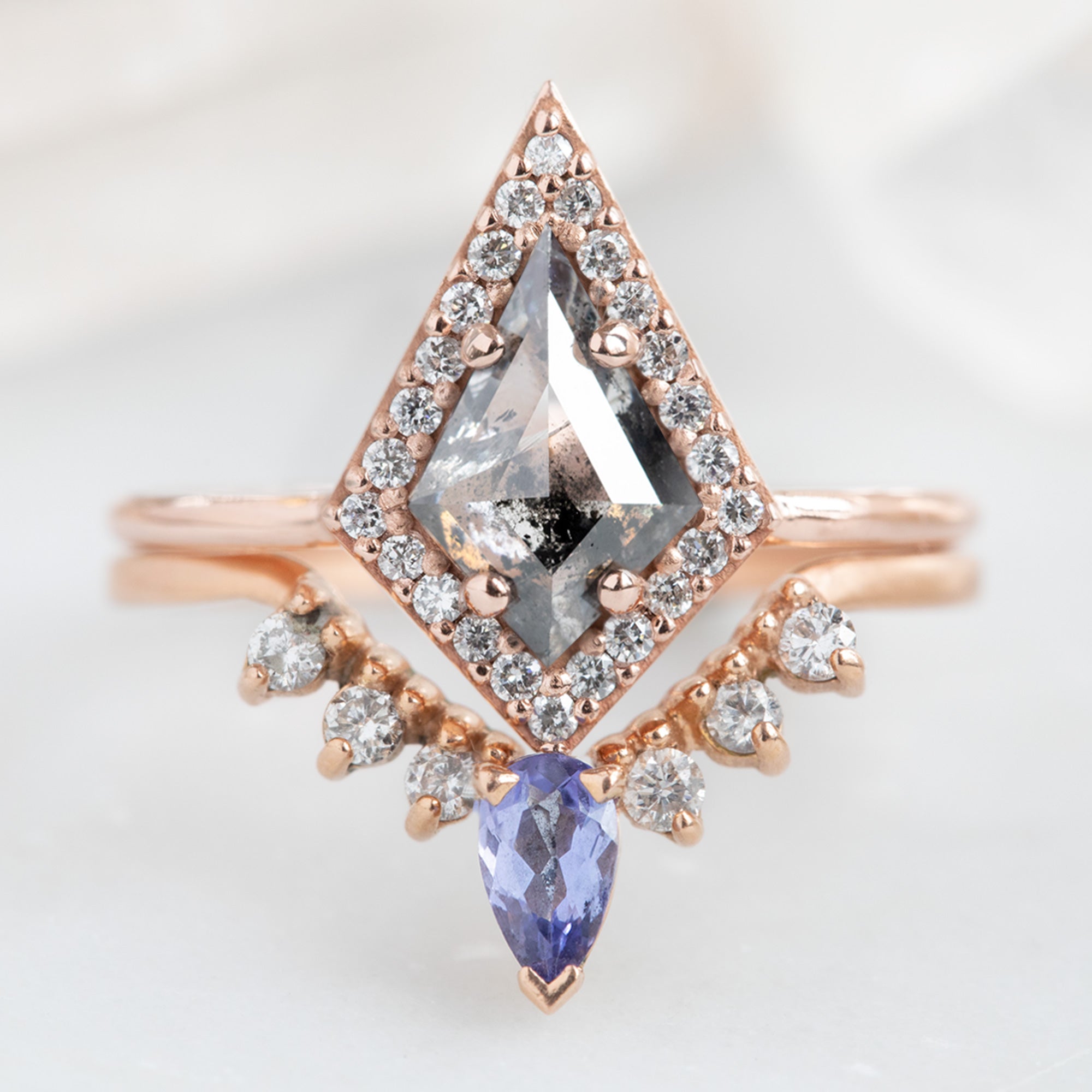 Alexis Russell  Wedding Bands Tanzanite + White Diamond Sunburst Stacking Band | Yellow, Rose or White Gold