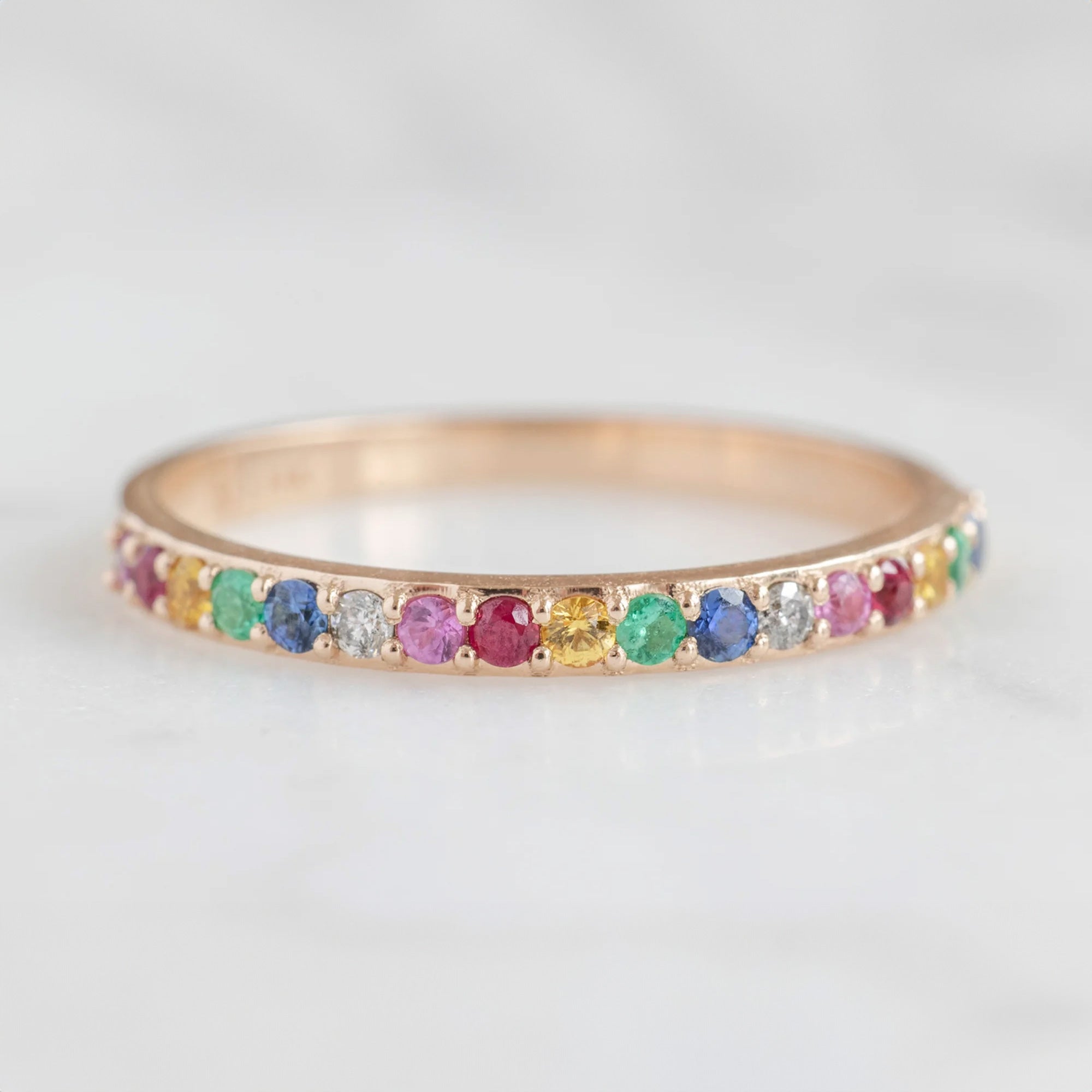 Alexis Russell Wedding Bands Rainbow Sapphire Pavé Eternity Band | Rose Gold