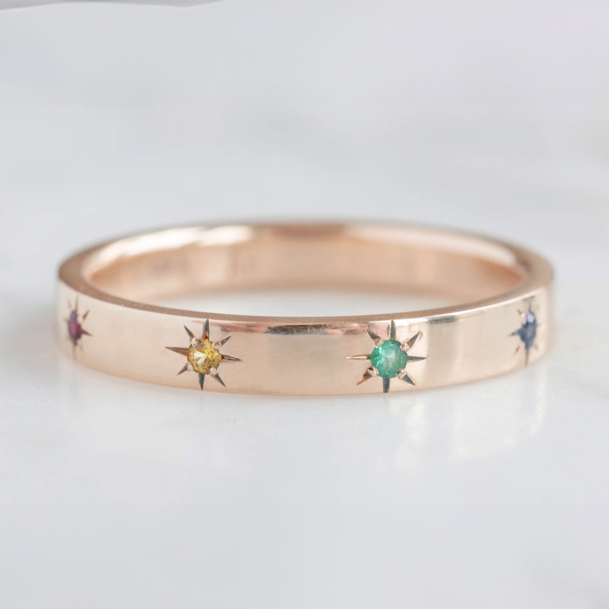 Alexis Russell Wedding Bands Star-Set Rainbow Sapphire Band | Rose Gold