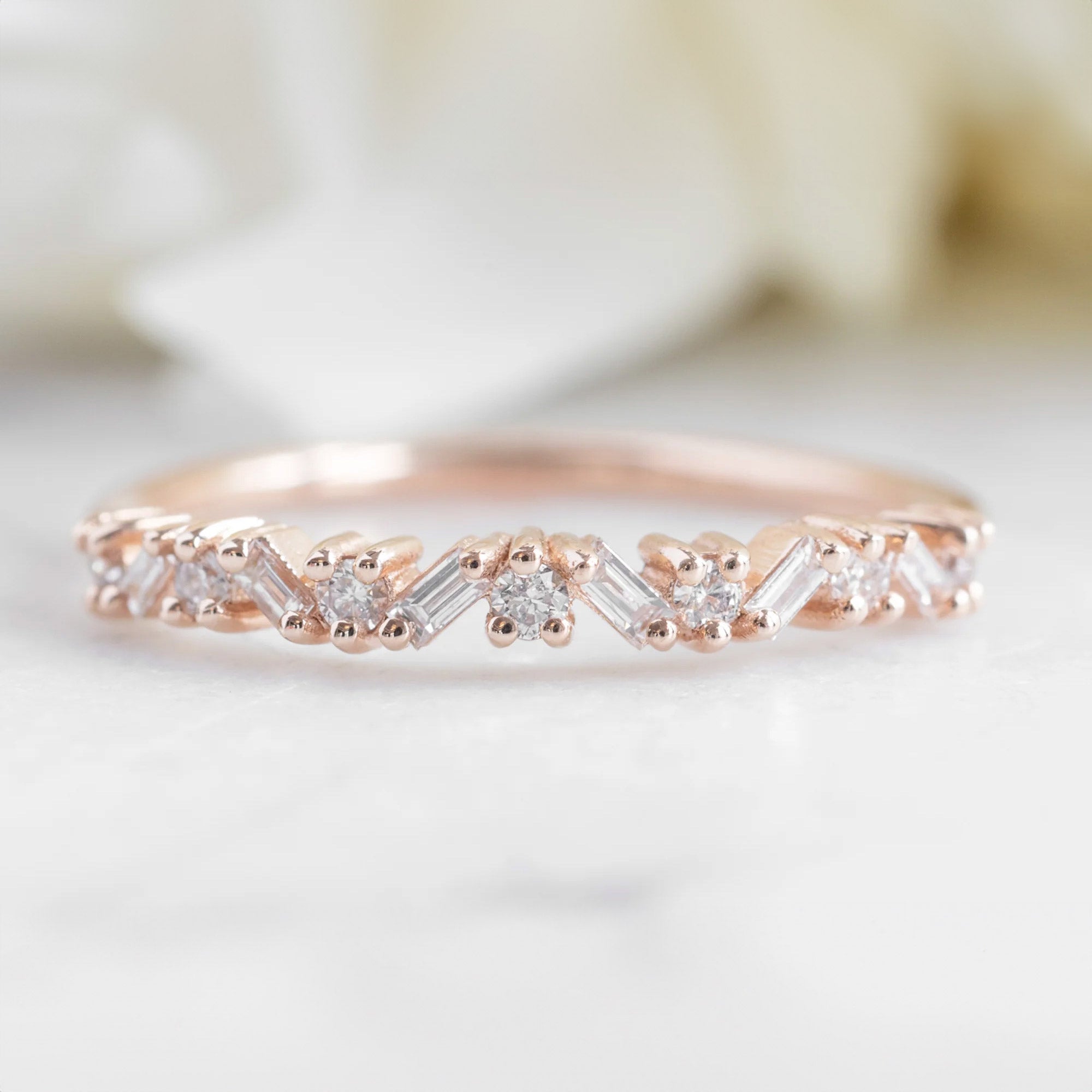 Alexis Russell Wedding Bands The Baguette Confetti Wedding Band | Rose Gold