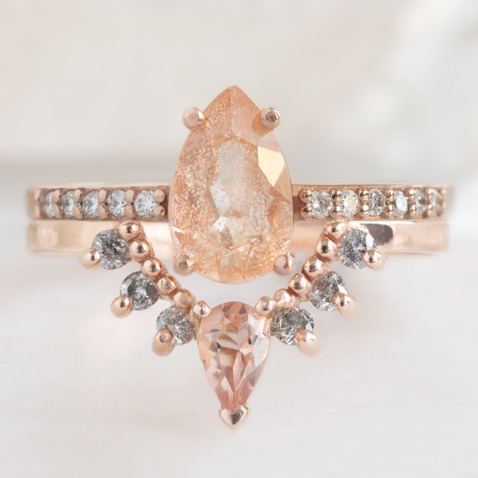Alexis Russell  Wedding Bands Sunstone + Salt and Pepper Diamond Sunburst Stacking Band | Yellow, Rose or White Gold