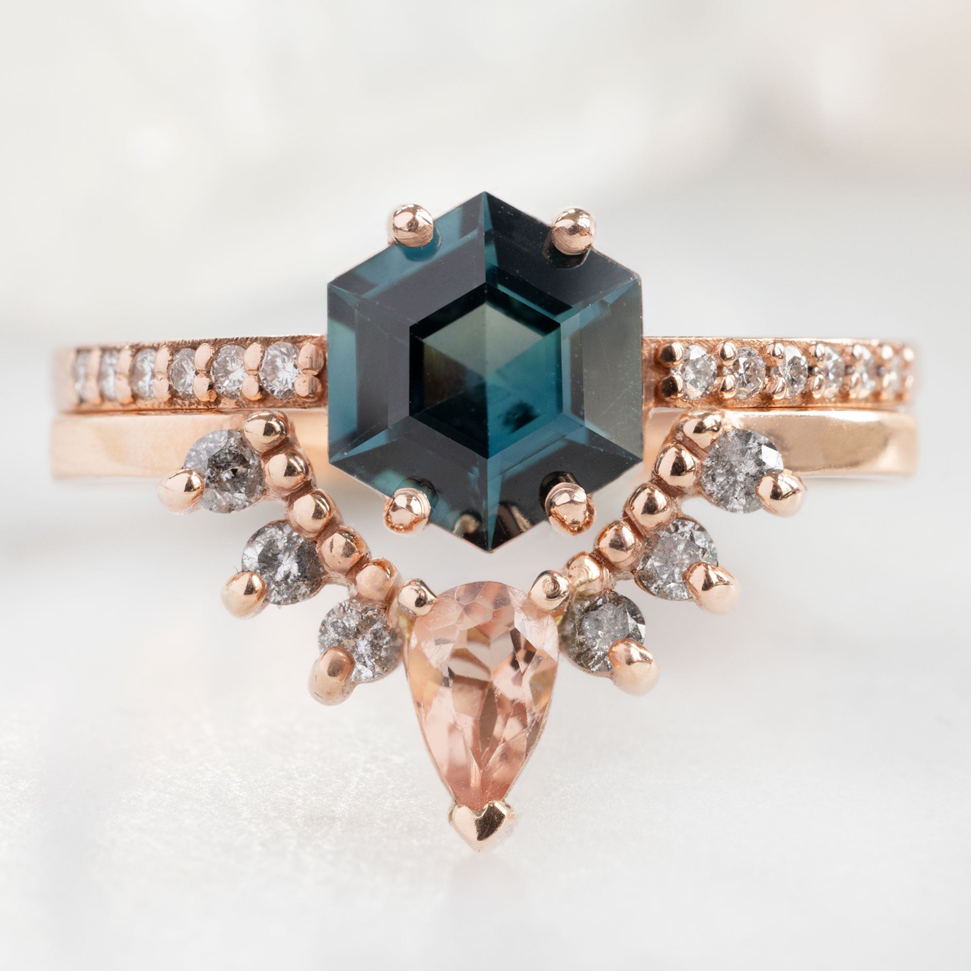 Alexis Russell  Wedding Bands Sunstone + Salt and Pepper Diamond Sunburst Stacking Band | Yellow, Rose or White Gold
