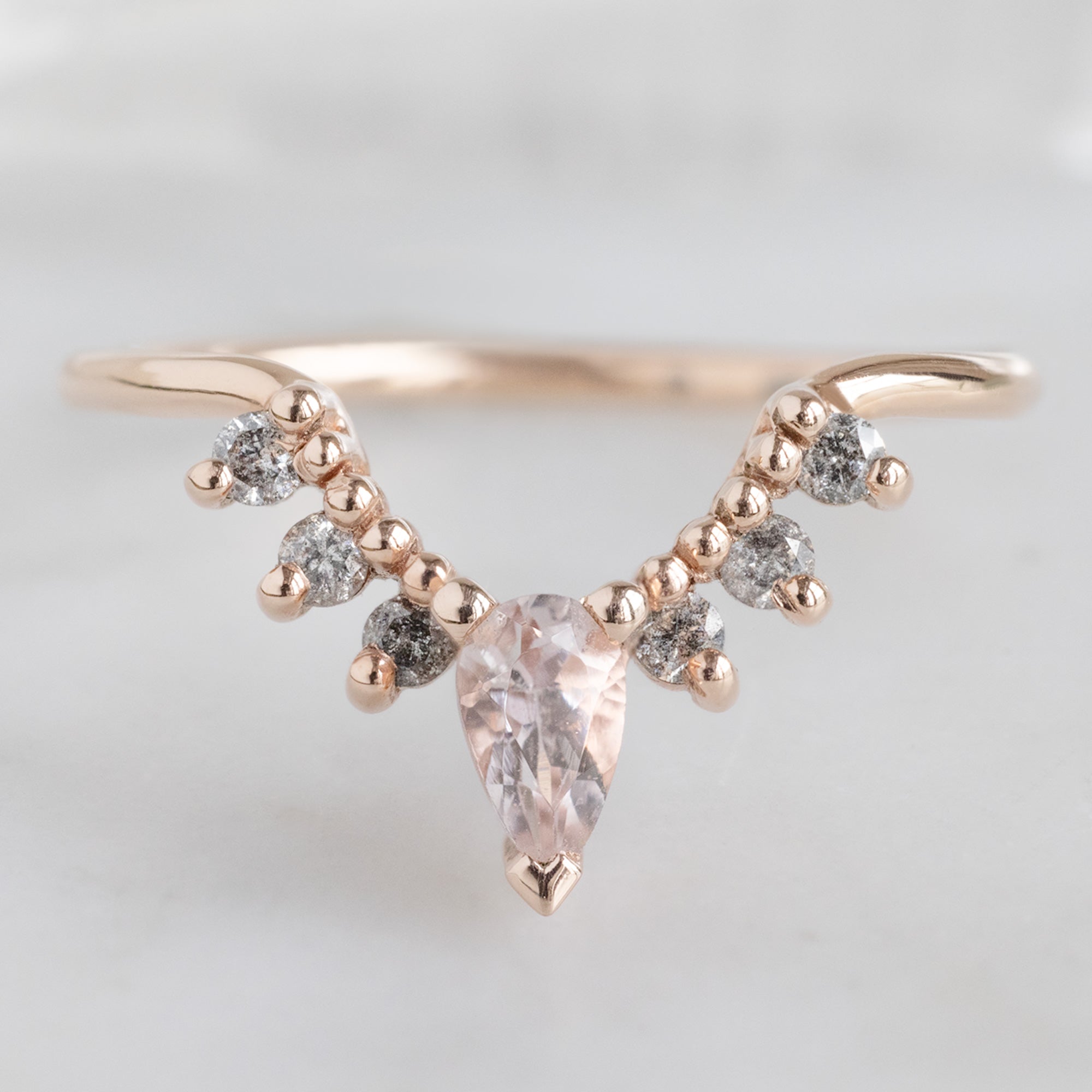 Alexis Russell  Wedding Bands Morganite + Salt and Pepper Diamond Sunburst Stacking Band | Yellow, Rose or White Gold