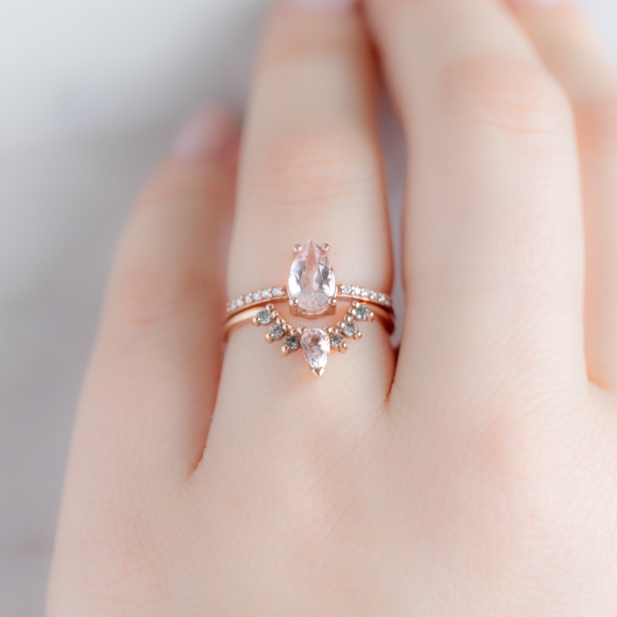 Alexis Russell  Wedding Bands Morganite + Salt and Pepper Diamond Sunburst Stacking Band | Yellow, Rose or White Gold
