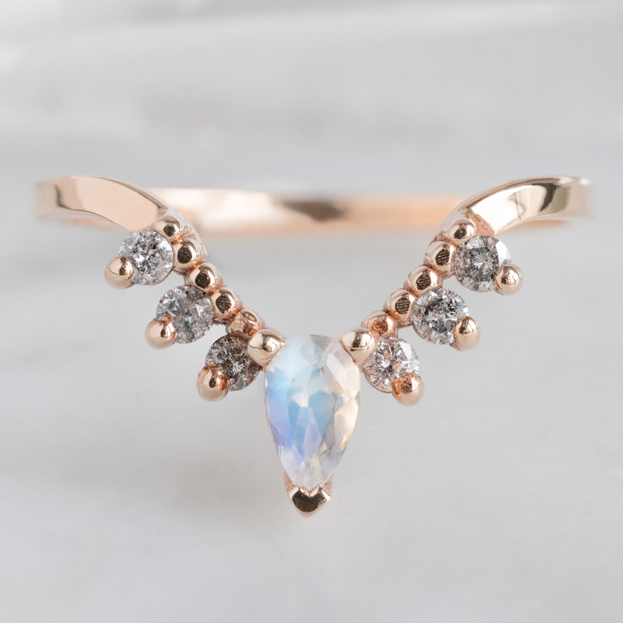 Alexis Russell  Wedding Bands Moonstone + Salt and Pepper Diamond Sunburst Stacking Band | Yellow, Rose or White Gold