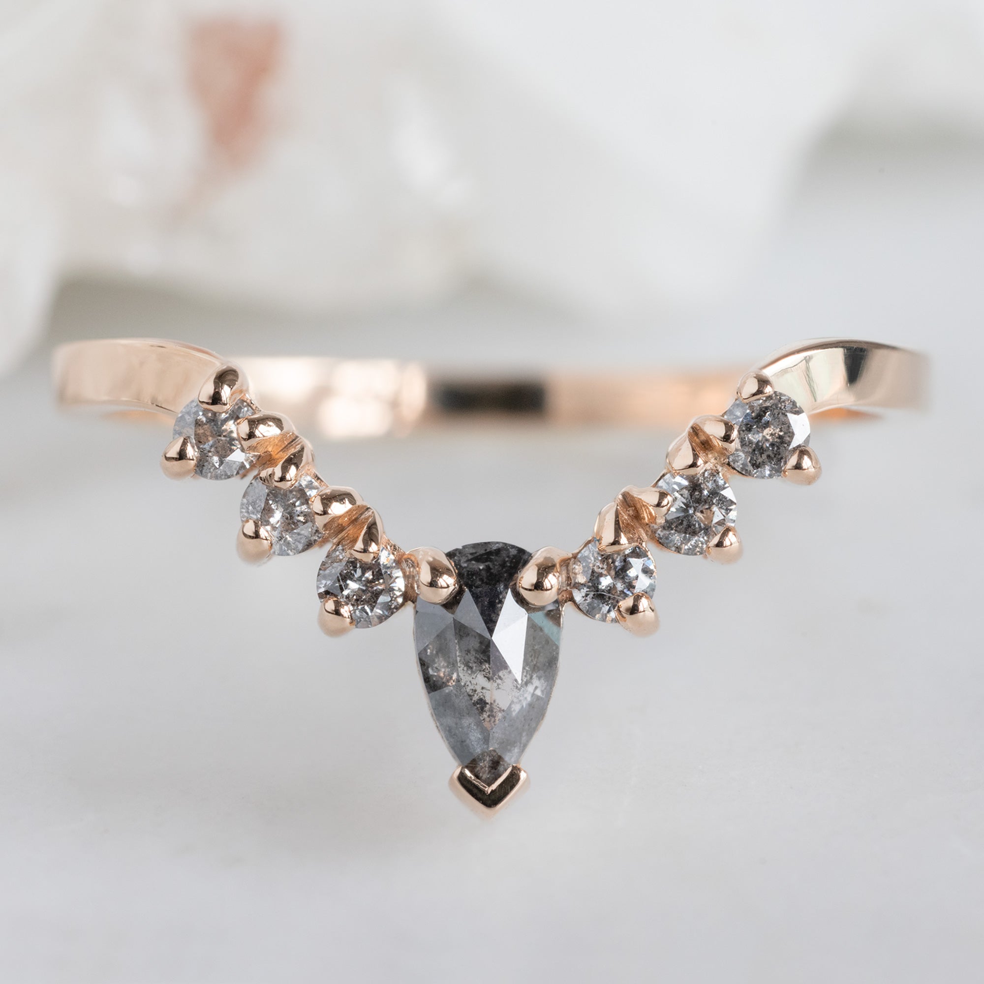 Alexis Russell  Wedding Bands Black + Salt and Pepper Diamond Sunburst Stacking Band | Yellow, Rose or White Gold