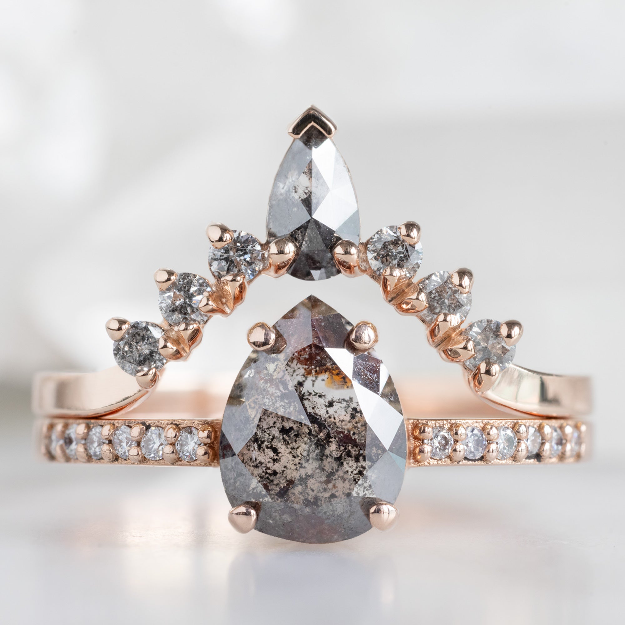 Alexis Russell  Wedding Bands Black + Salt and Pepper Diamond Sunburst Stacking Band | Yellow, Rose or White Gold