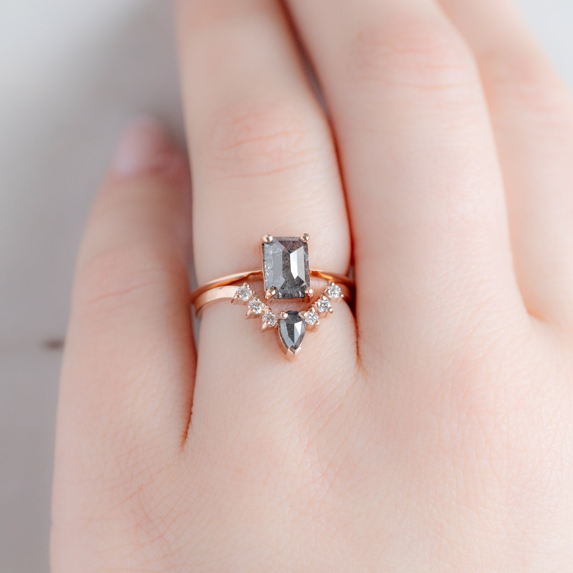 Alexis Russell  Wedding Bands Black + White Diamond Sunburst Stacking Band | Yellow, Rose or White Gold