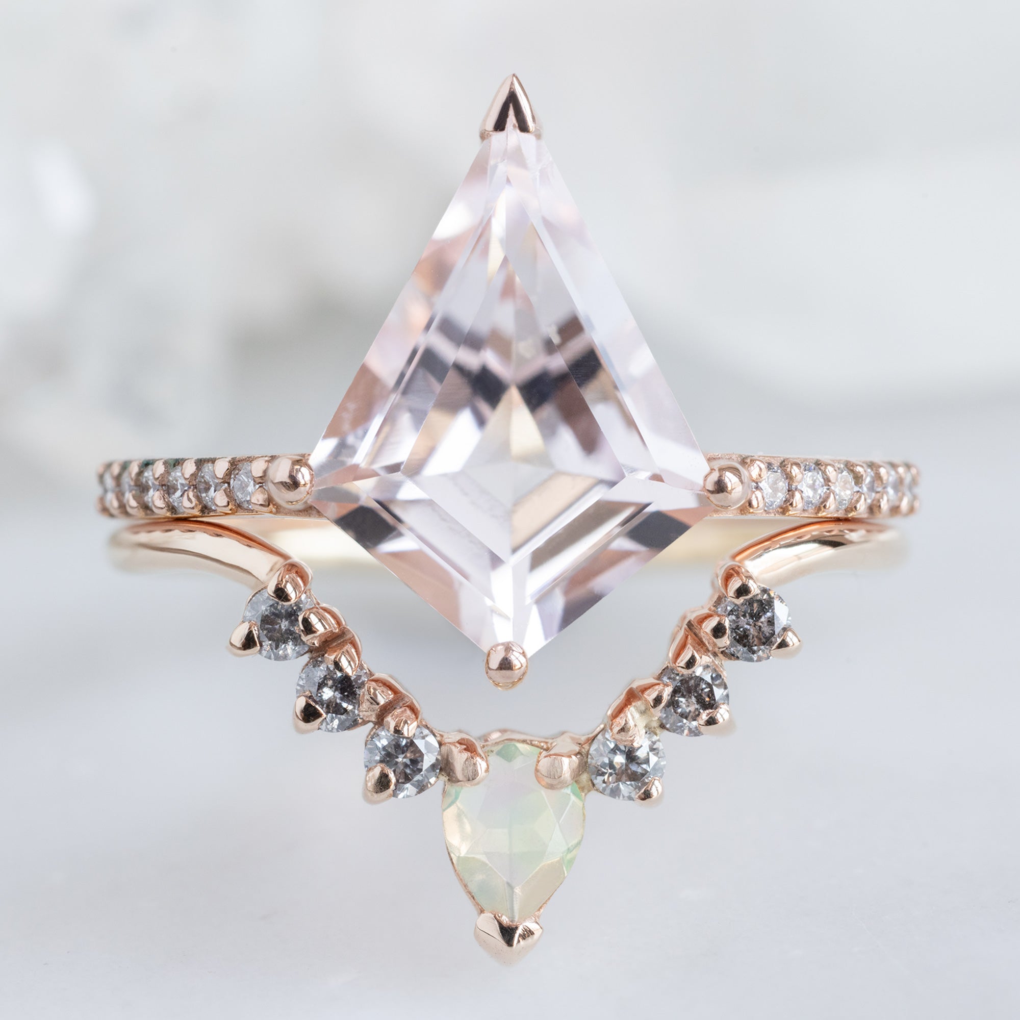 Alexis Russell  Wedding Bands Opal + Salt and Pepper Diamond Sunburst Stacking Band | Yellow, Rose or White Gold