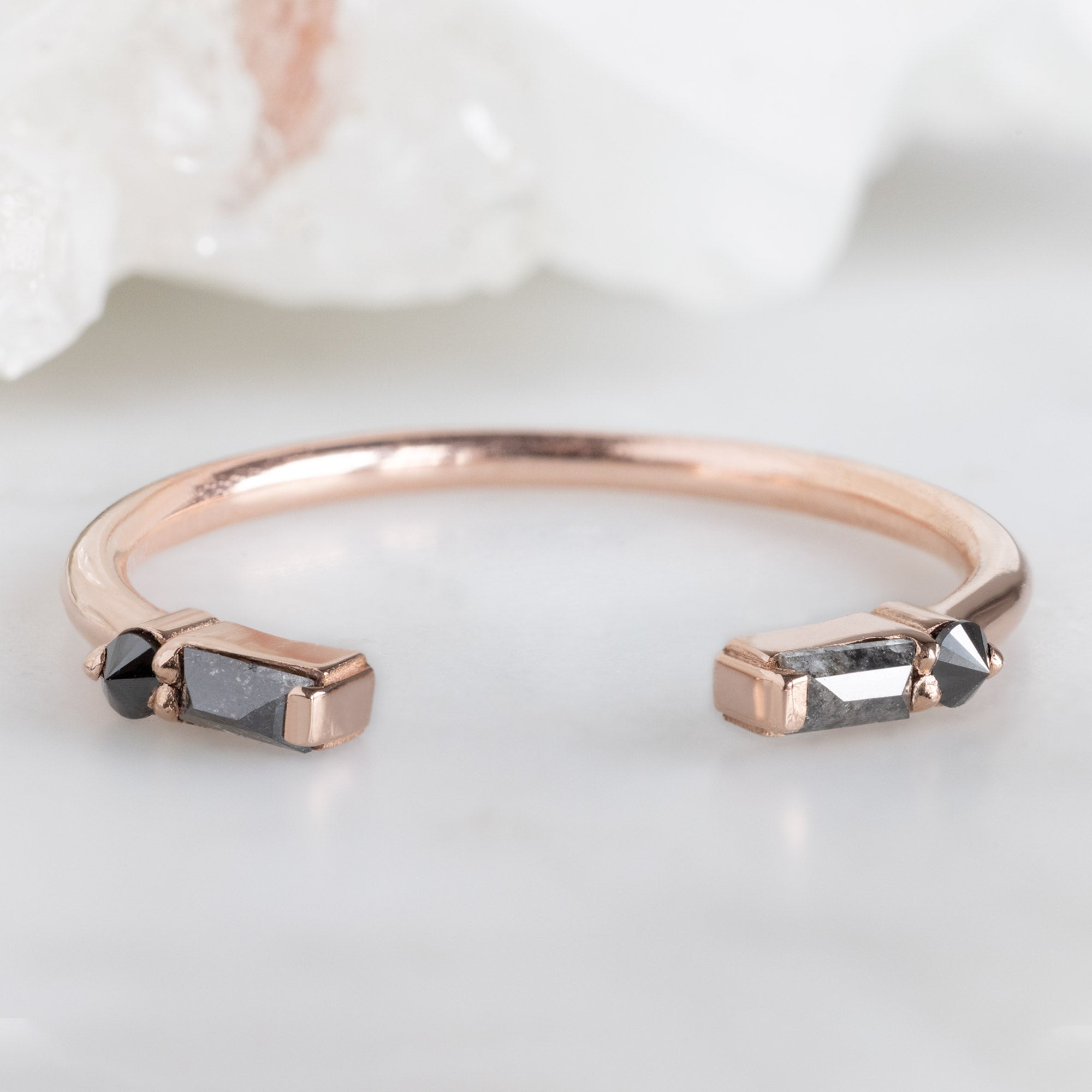 Alexis Russell  Wedding Bands The Luxe Open Cuff Baguette Black Diamond Stacking Band | Yellow, Rose or White Gold