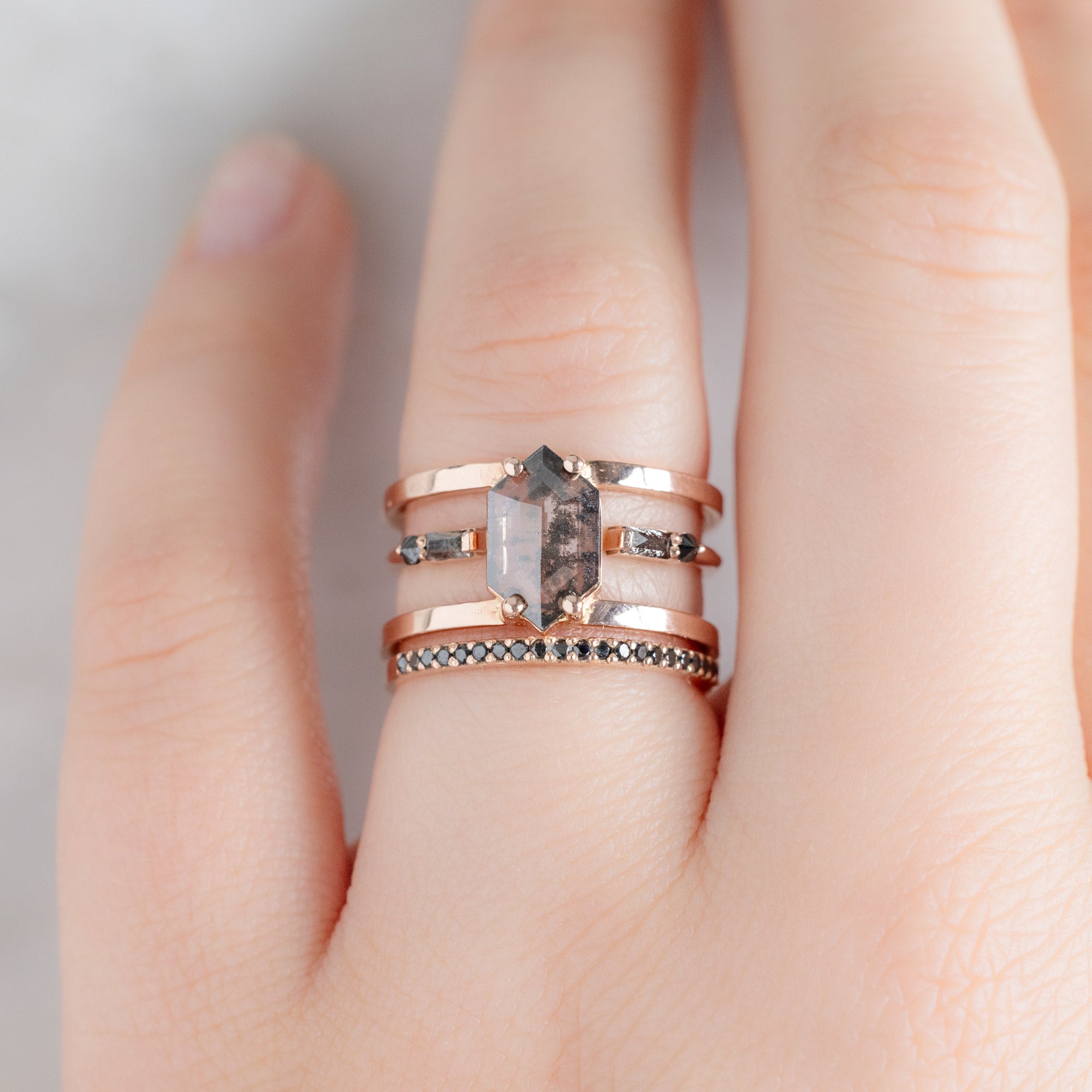 Alexis Russell  Wedding Bands The Luxe Open Cuff Baguette Black Diamond Stacking Band | Yellow, Rose or White Gold