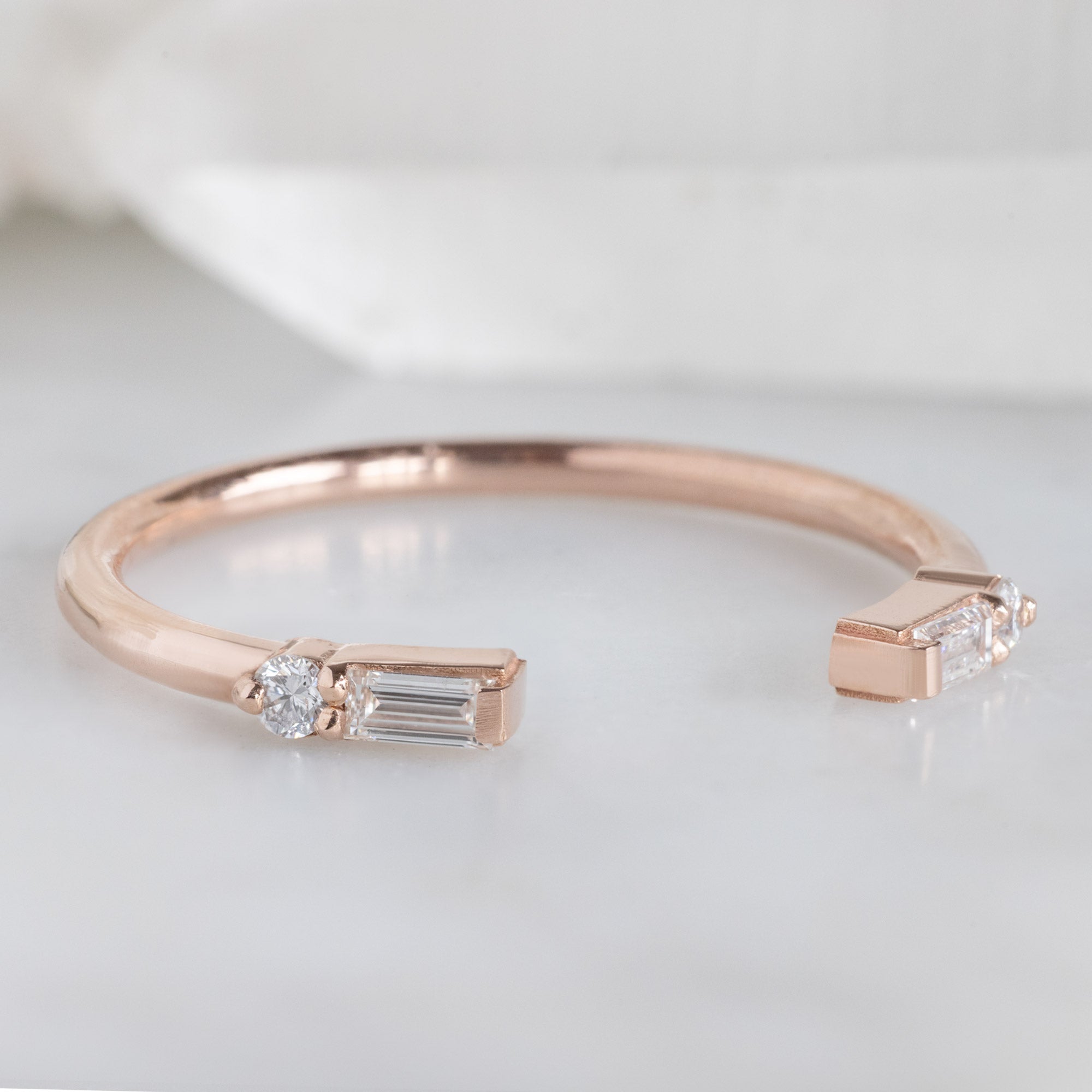 Alexis Russell  Wedding Bands The Luxe Open Cuff Baguette White Diamond Stacking Band | Yellow, Rose or White Gold