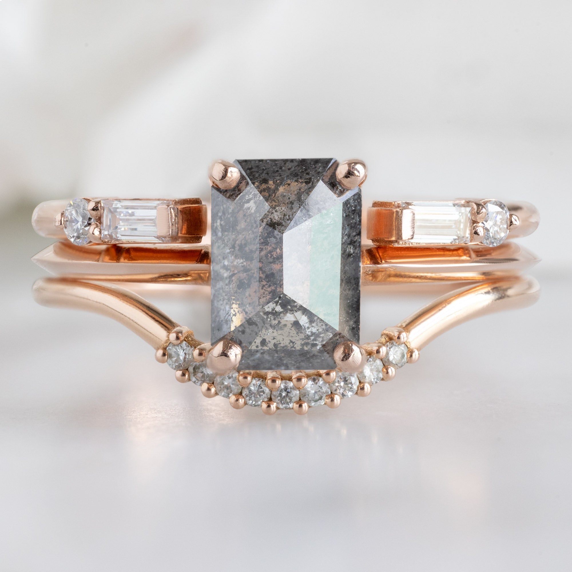 Alexis Russell  Wedding Bands The Luxe Open Cuff Baguette White Diamond Stacking Band | Yellow, Rose or White Gold