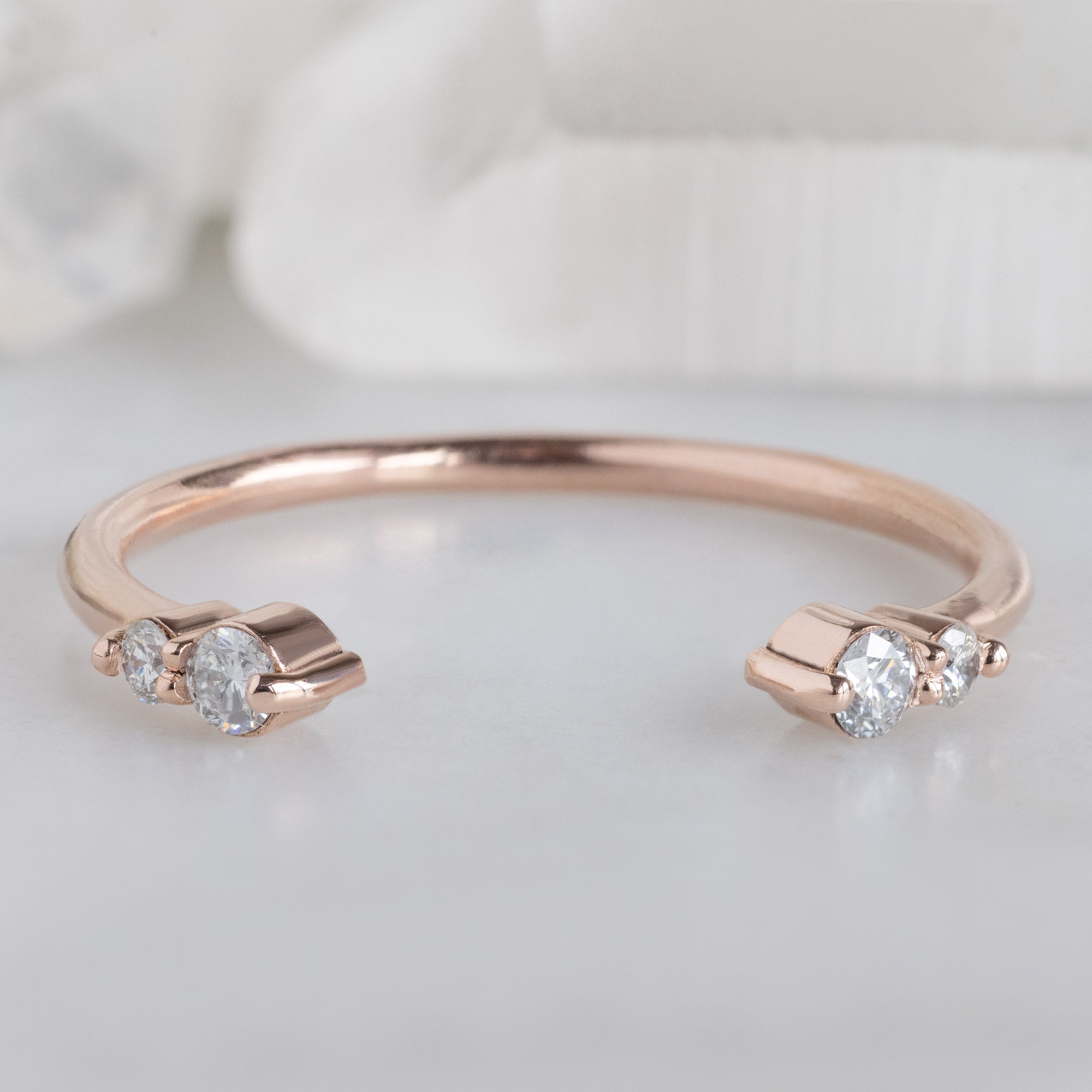 Alexis Russell  Wedding Bands The Luxe Open Cuff Round White Diamond Stacking Band | Yellow, Rose or White Gold