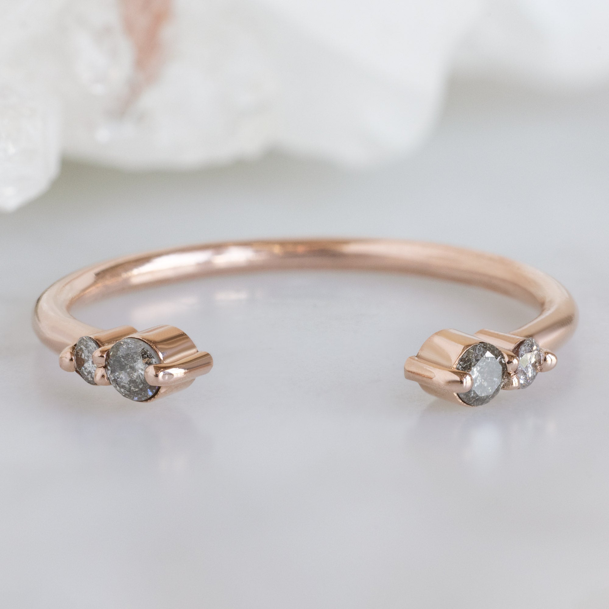 Alexis Russell  Wedding Bands The Luxe Open Cuff Round Salt and Pepper Diamond Stacking Band | Yellow, Rose or White Gold