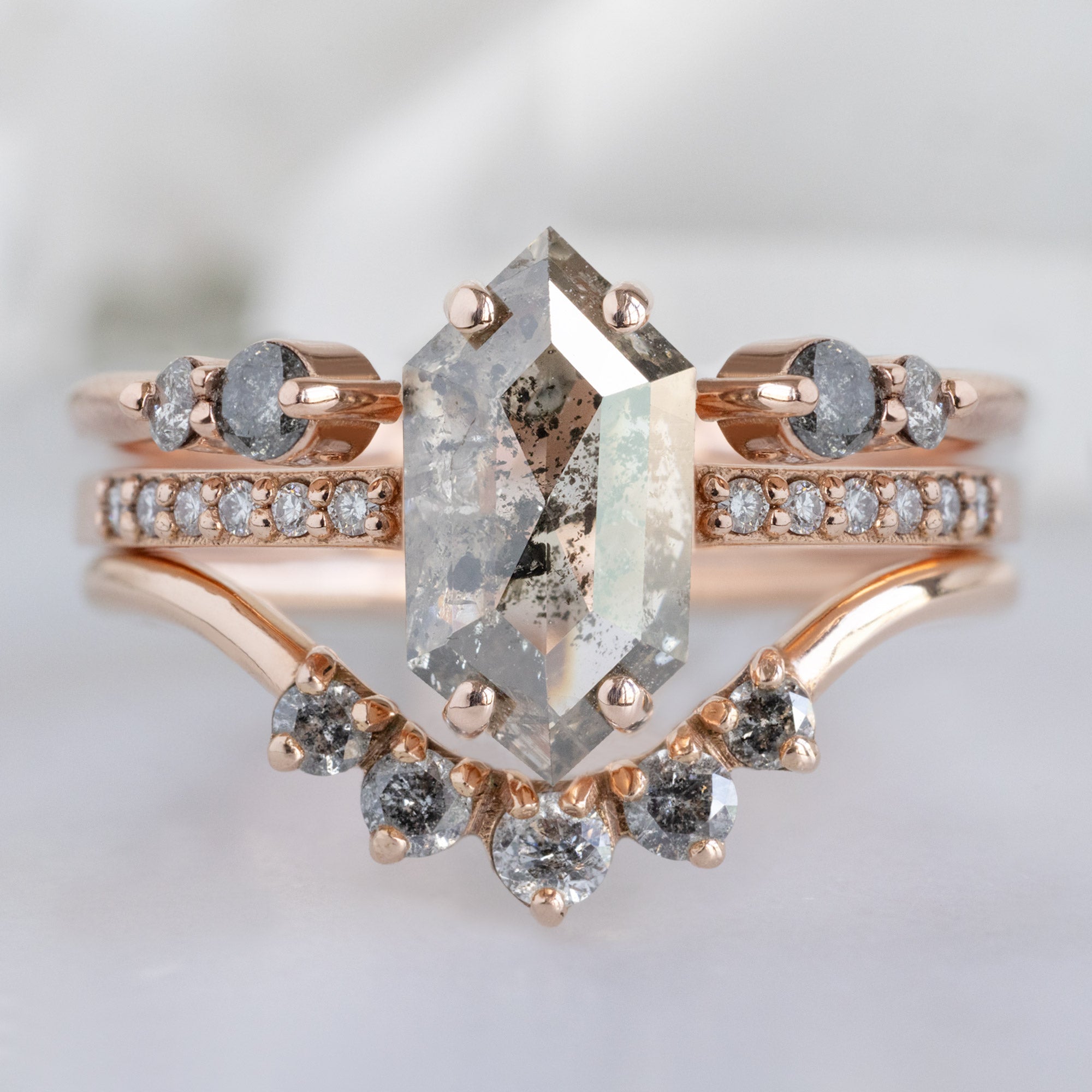 Alexis Russell  Wedding Bands The Luxe Open Cuff Round Salt and Pepper Diamond Stacking Band | Yellow, Rose or White Gold