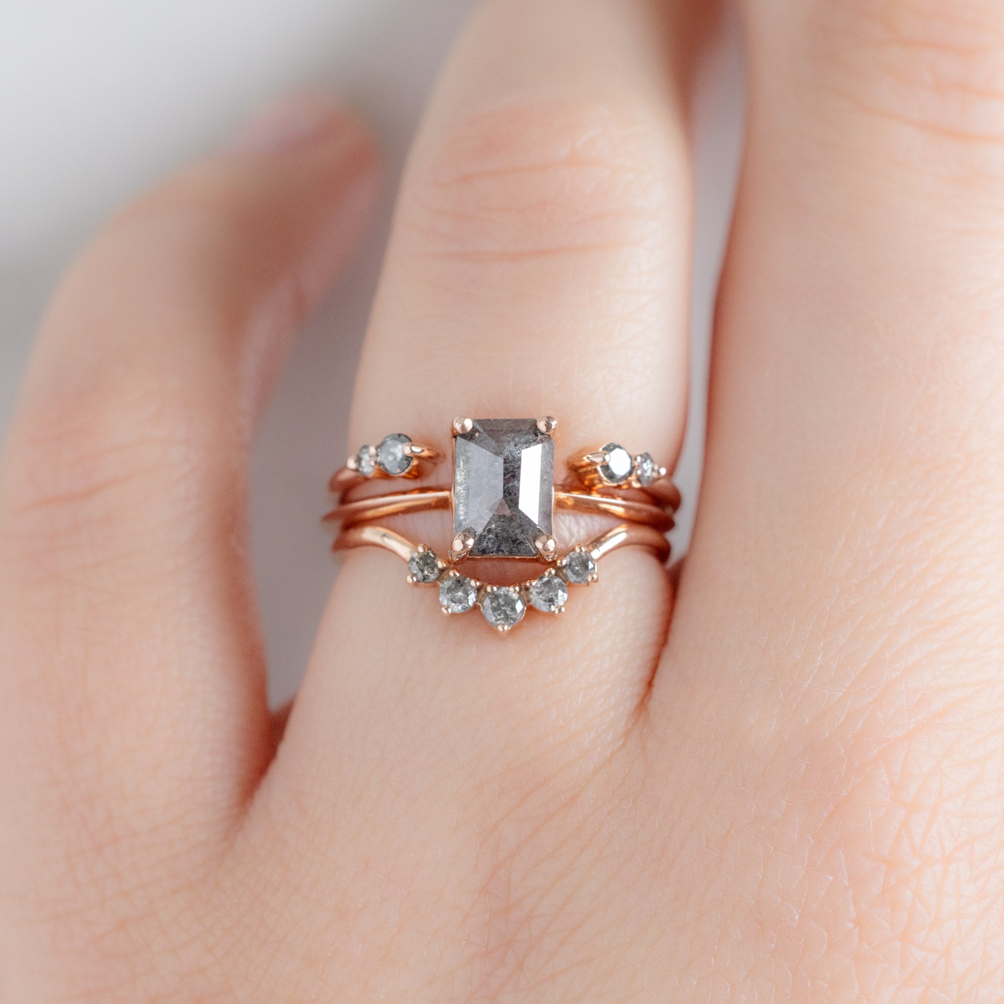Alexis Russell  Wedding Bands The Luxe Open Cuff Round Salt and Pepper Diamond Stacking Band | Yellow, Rose or White Gold