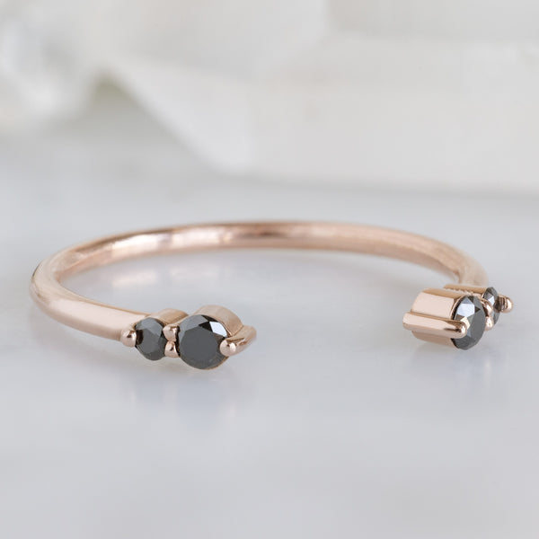 Alexis Russell  Wedding Bands The Luxe Open Cuff Round Black Diamond Stacking Band | Yellow, Rose or White Gold