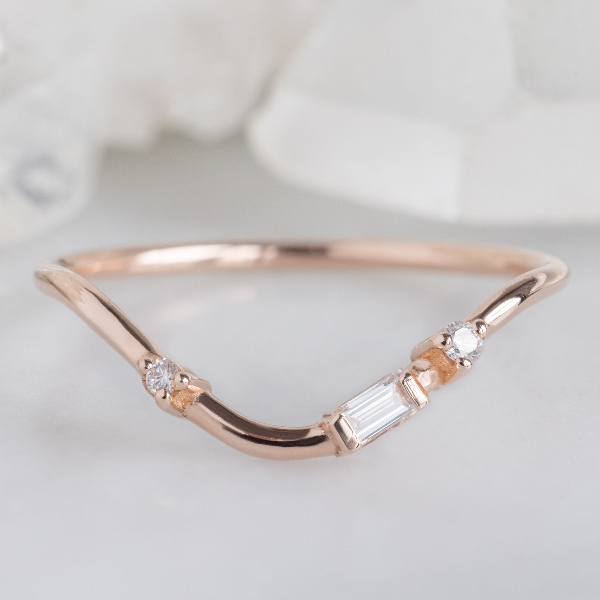 Alexis Russell  Wedding Bands Asymmetrical Baguette Diamond Arc Stacking Band | Yellow, Rose or White Gold