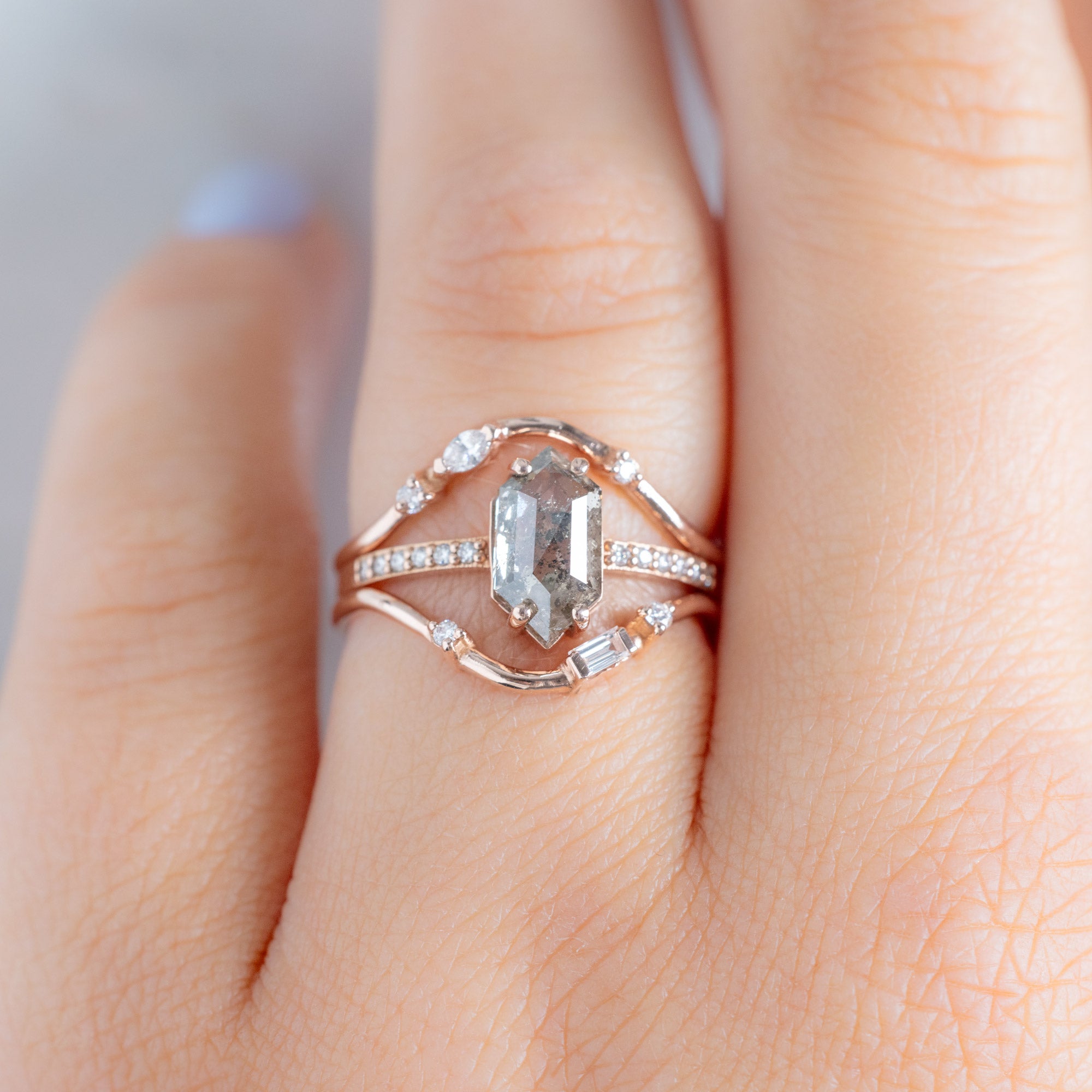 Alexis Russell  Wedding Bands Asymmetrical Baguette Diamond Arc Stacking Band | Yellow, Rose or White Gold