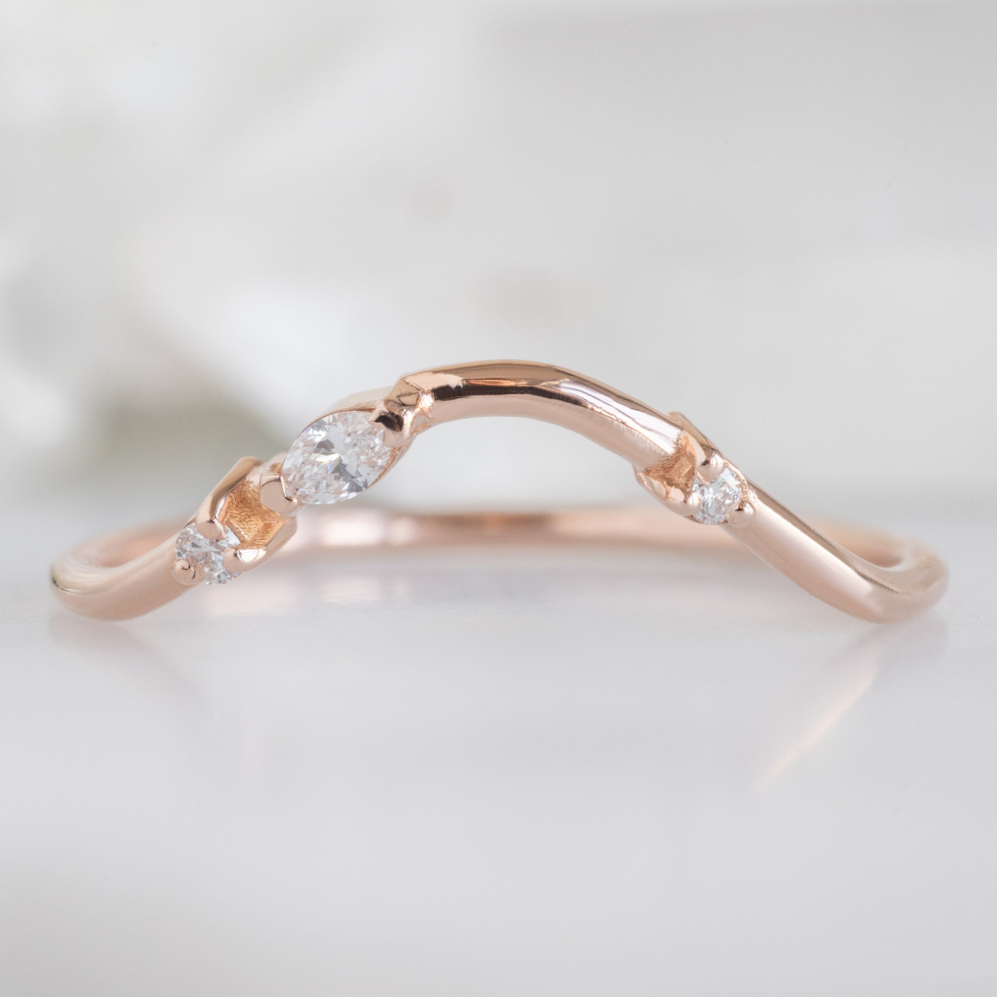Alexis Russell  Wedding Bands Asymmetrical Marquise Diamond Arc Stacking Band | Yellow, Rose or White Gold