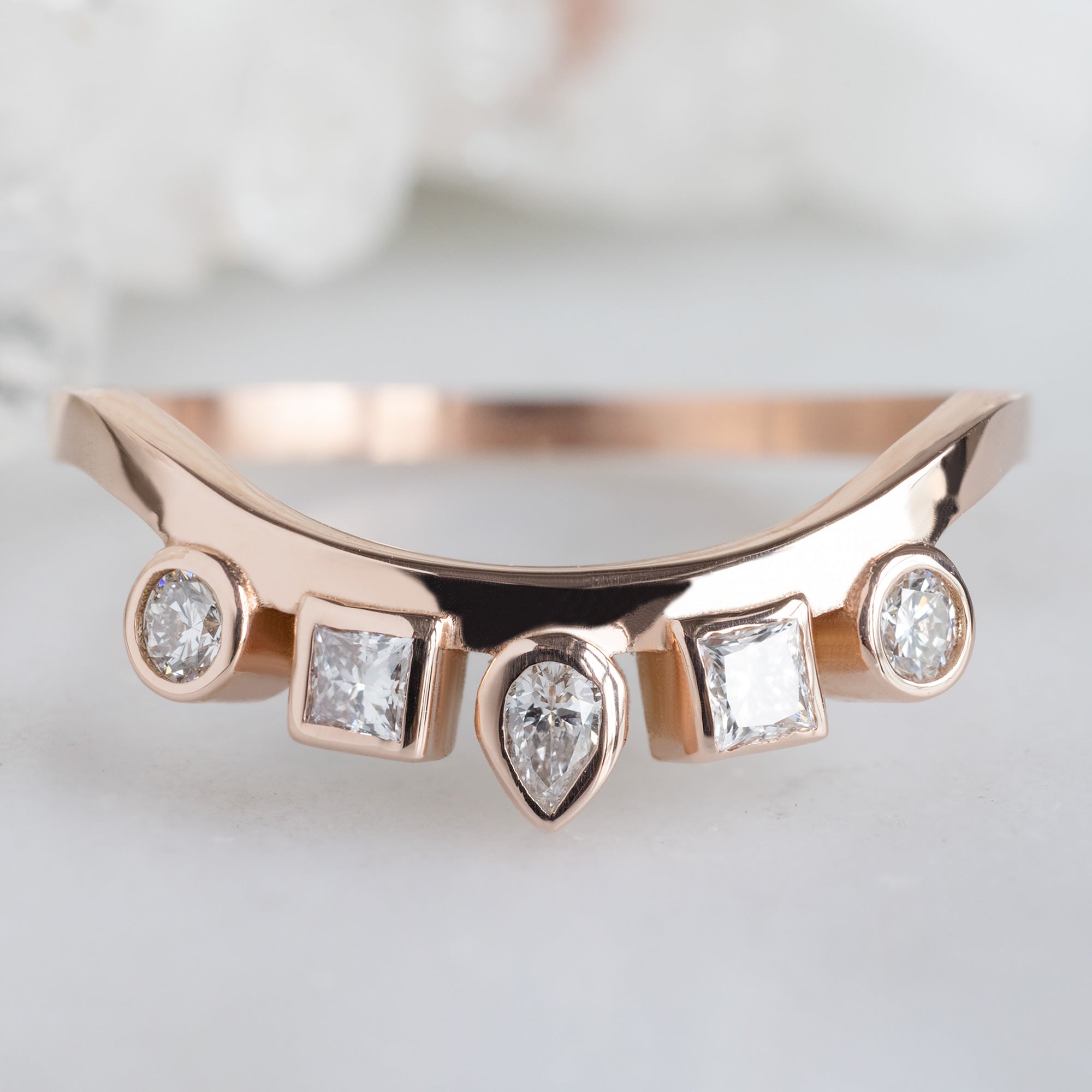 Alexis Russell Wedding Bands Lab Grown White Diamond Squad Contour Stacking Band | Yellow, Rose or White Gold