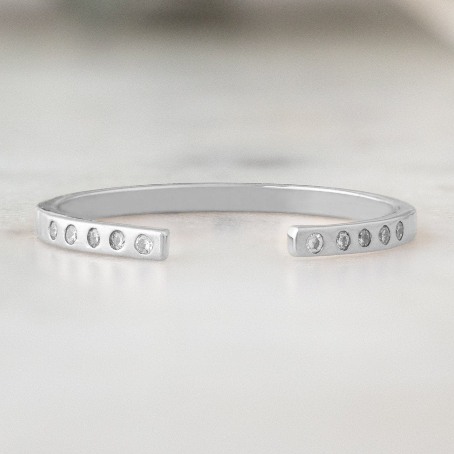 Alexis Russell Wedding Bands Open Cuff Flush Set Salt and Pepper Diamond Pavé Stacking Band | White Gold