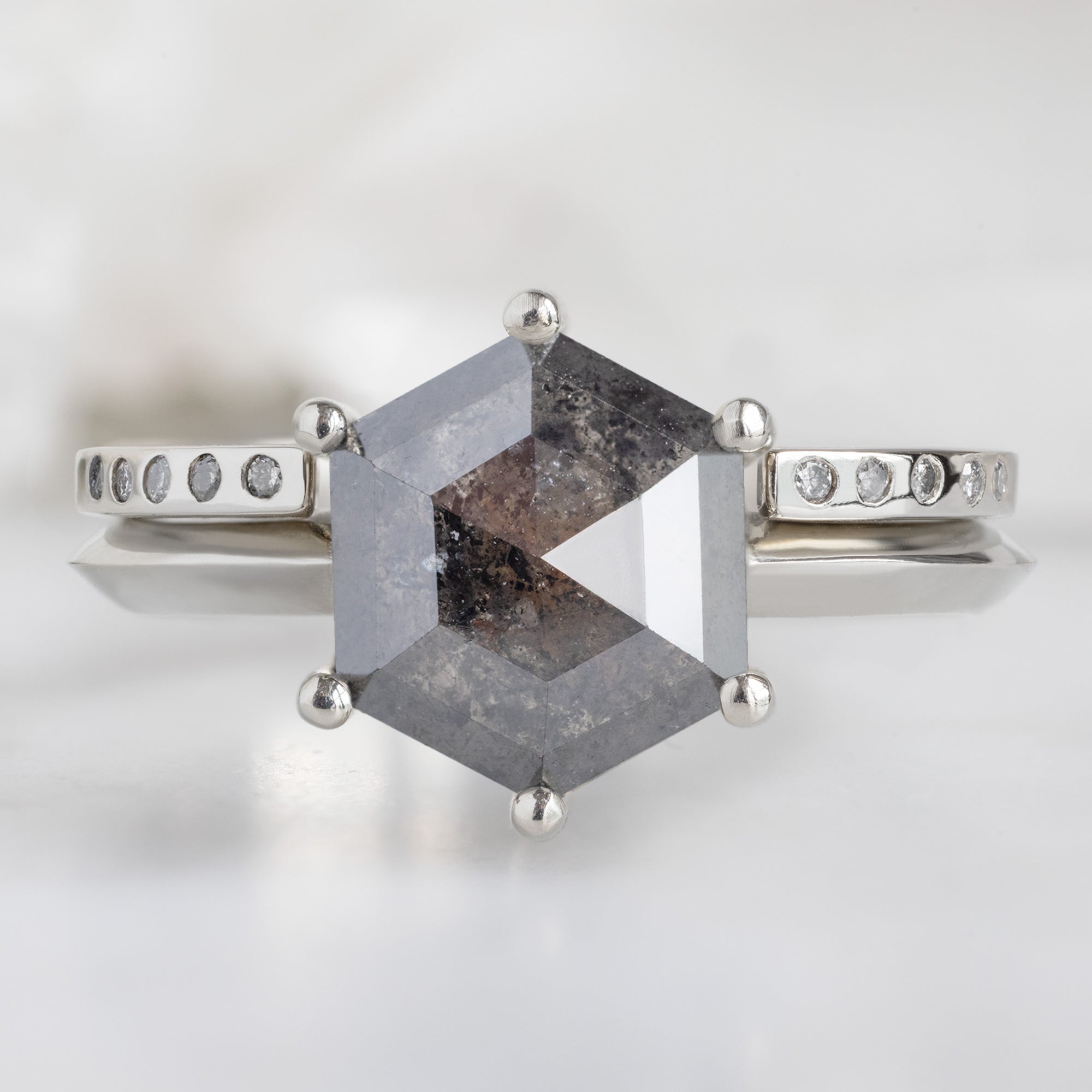 Alexis Russell Wedding Bands Open Cuff Flush Set Salt and Pepper Diamond Pavé Stacking Band | Yellow, Rose or White Gold