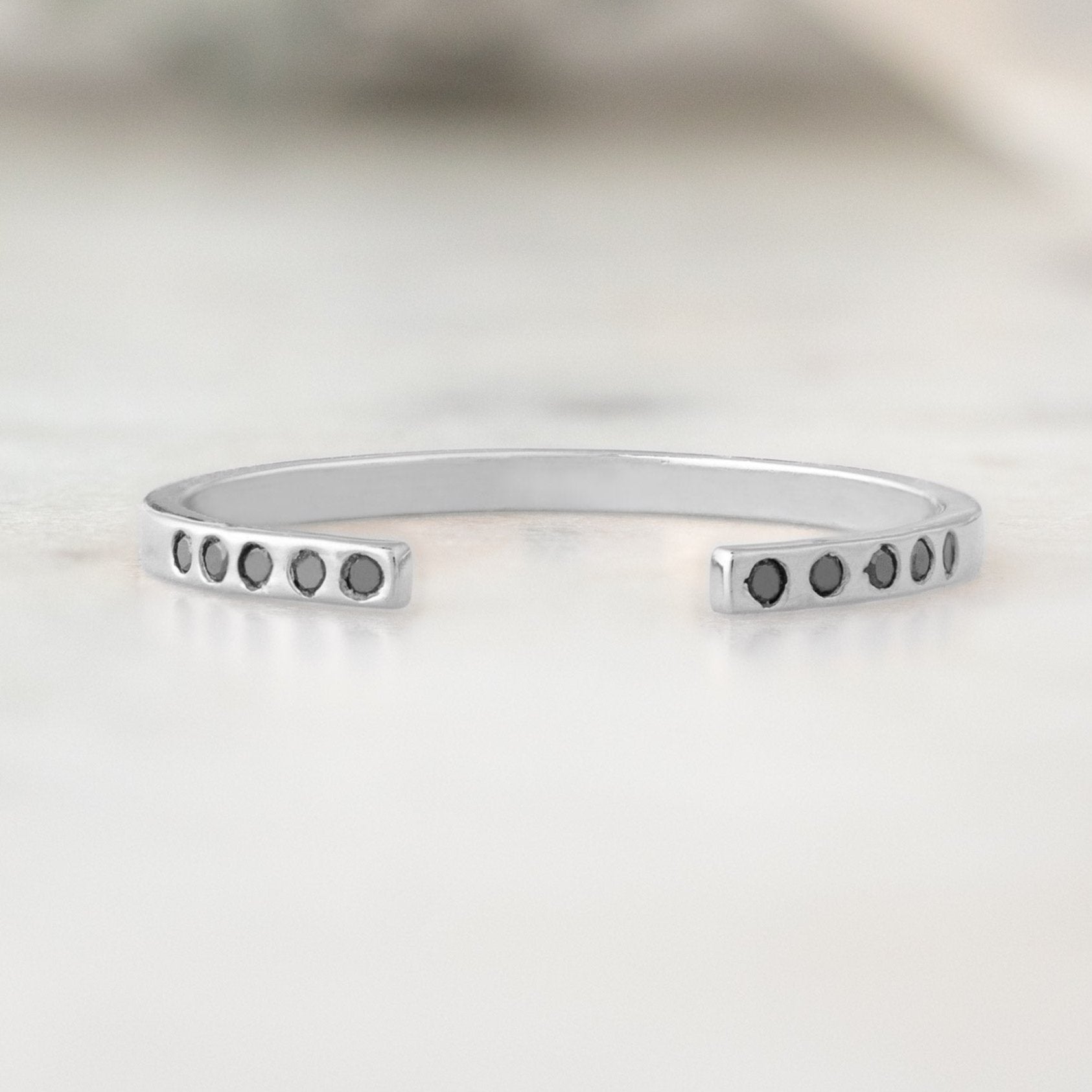 Alexis Russell Wedding Bands Open Cuff Flush Set Black Diamond Pavé Stacking Band | Yellow, Rose or White Gold