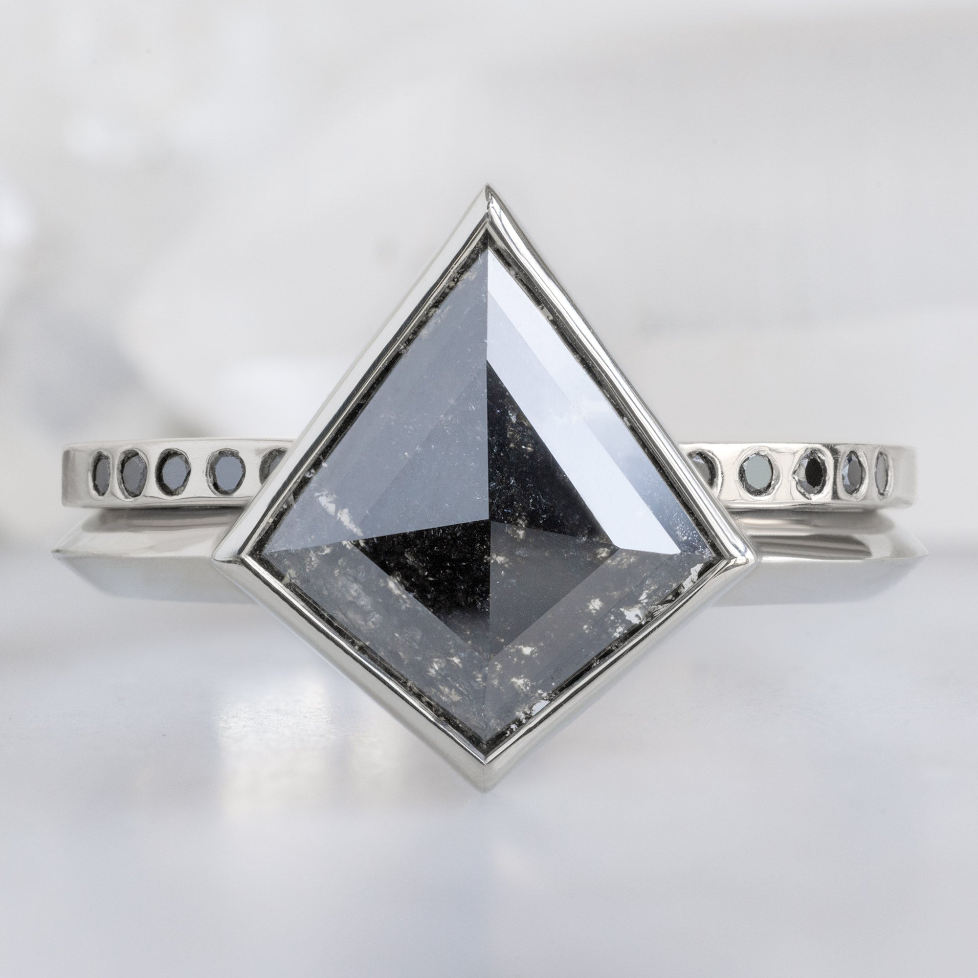Alexis Russell Wedding Bands Open Cuff Flush Set Black Diamond Pavé Stacking Band | Yellow, Rose or White Gold
