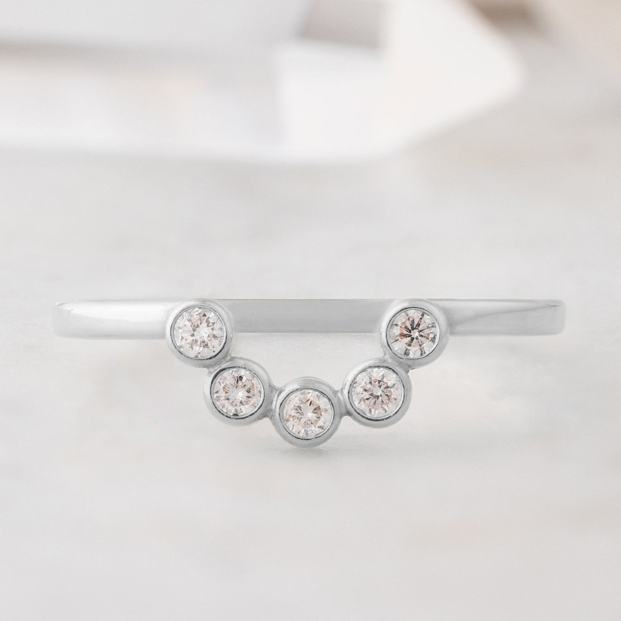Alexis Russell Wedding Bands White Diamond Bezel Arc Stacking Band | Yellow, Rose or White Gold