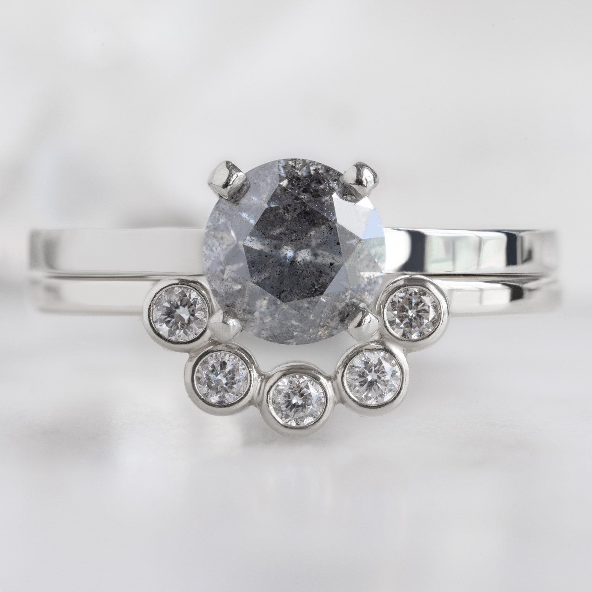 Alexis Russell Wedding Bands White Diamond Bezel Arc Stacking Band | Yellow, Rose or White Gold