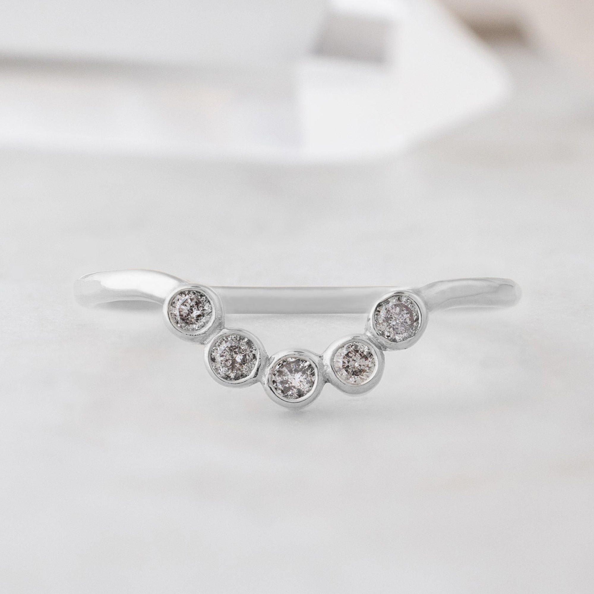 Alexis Russell Wedding Bands Salt and Pepper Diamond Bezel Arc Stacking Band | Yellow, Rose or White Gold