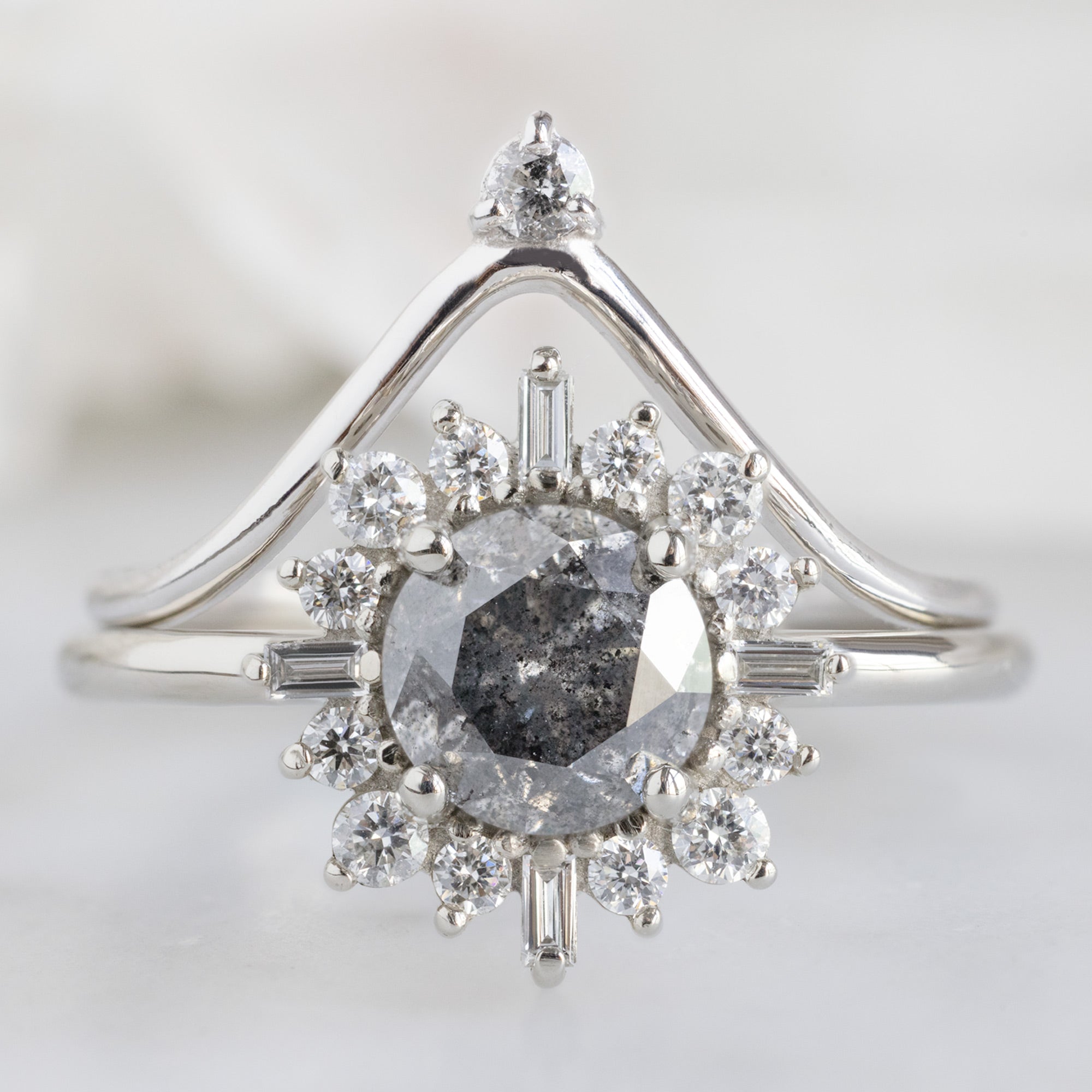 Alexis Russell Wedding Bands Salt and Pepper Diamond Crown Stacking Band | Yellow, Rose or White Gold
